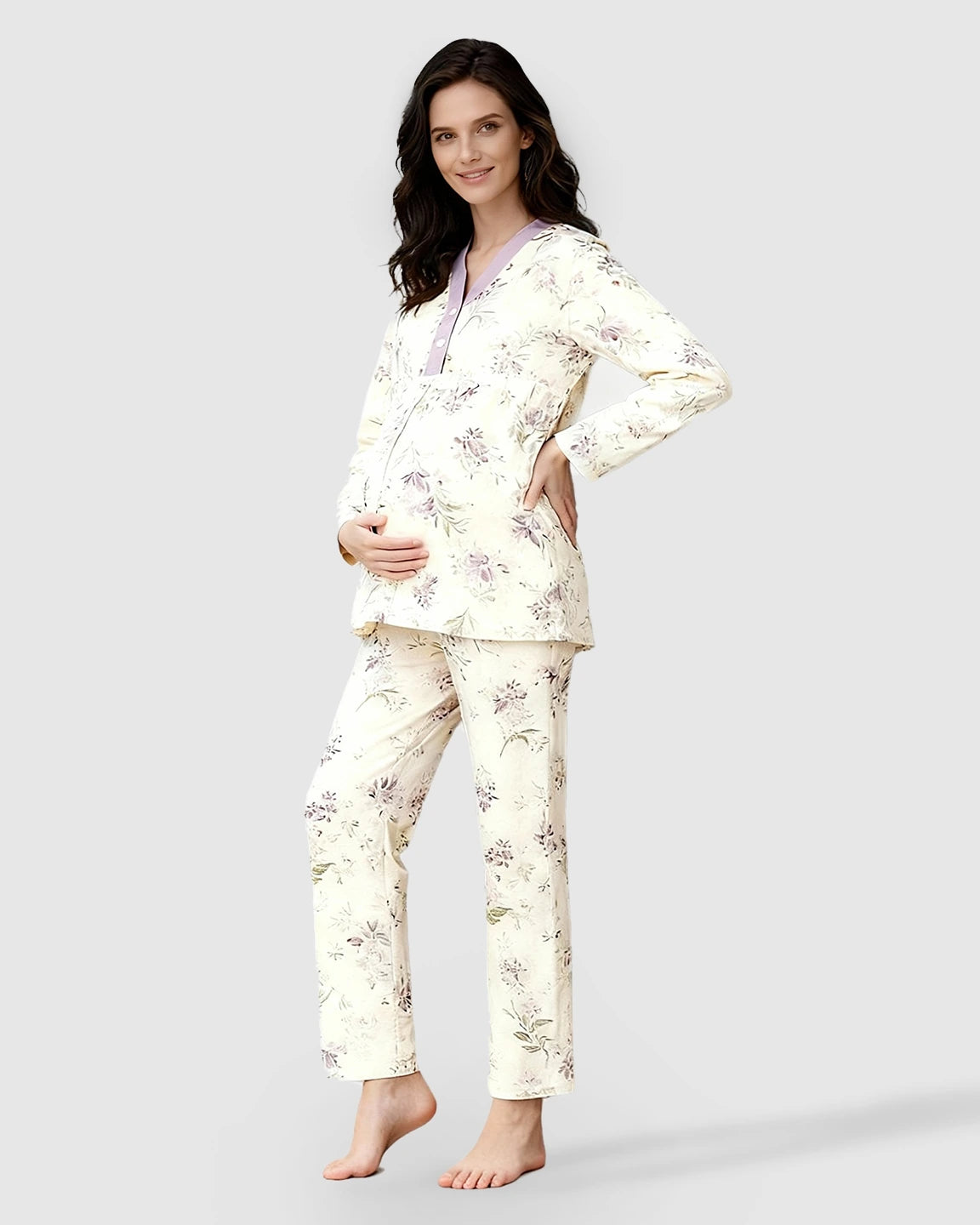 Double-Layer Cotton Plant Print Maternity Sleepwear Set