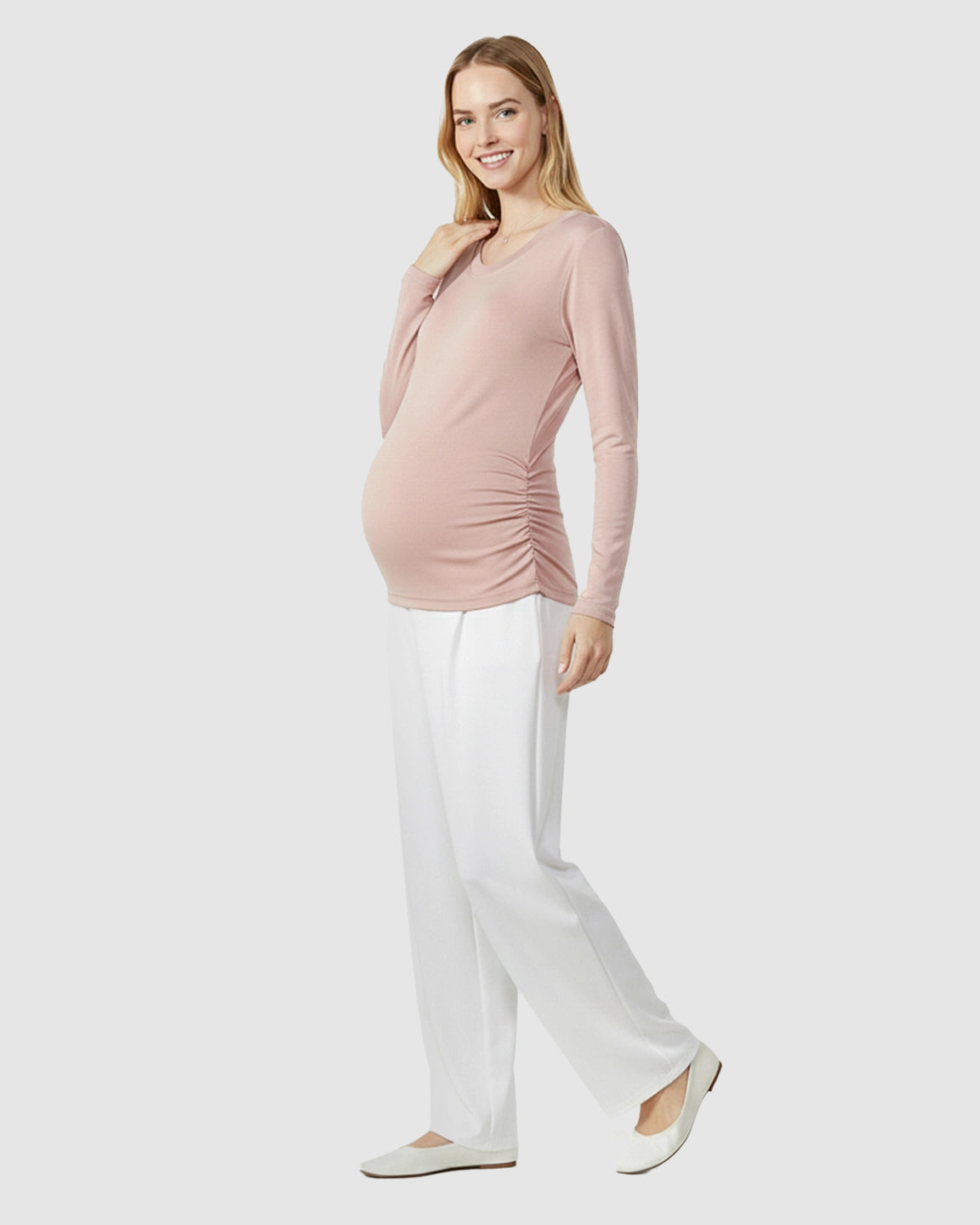 Round Neck Long Sleeve Thermal Maternity Top