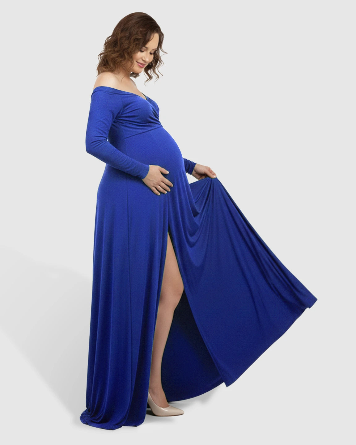 Off-Shoulder Fitted Silhouette Maternity Maxi Dress