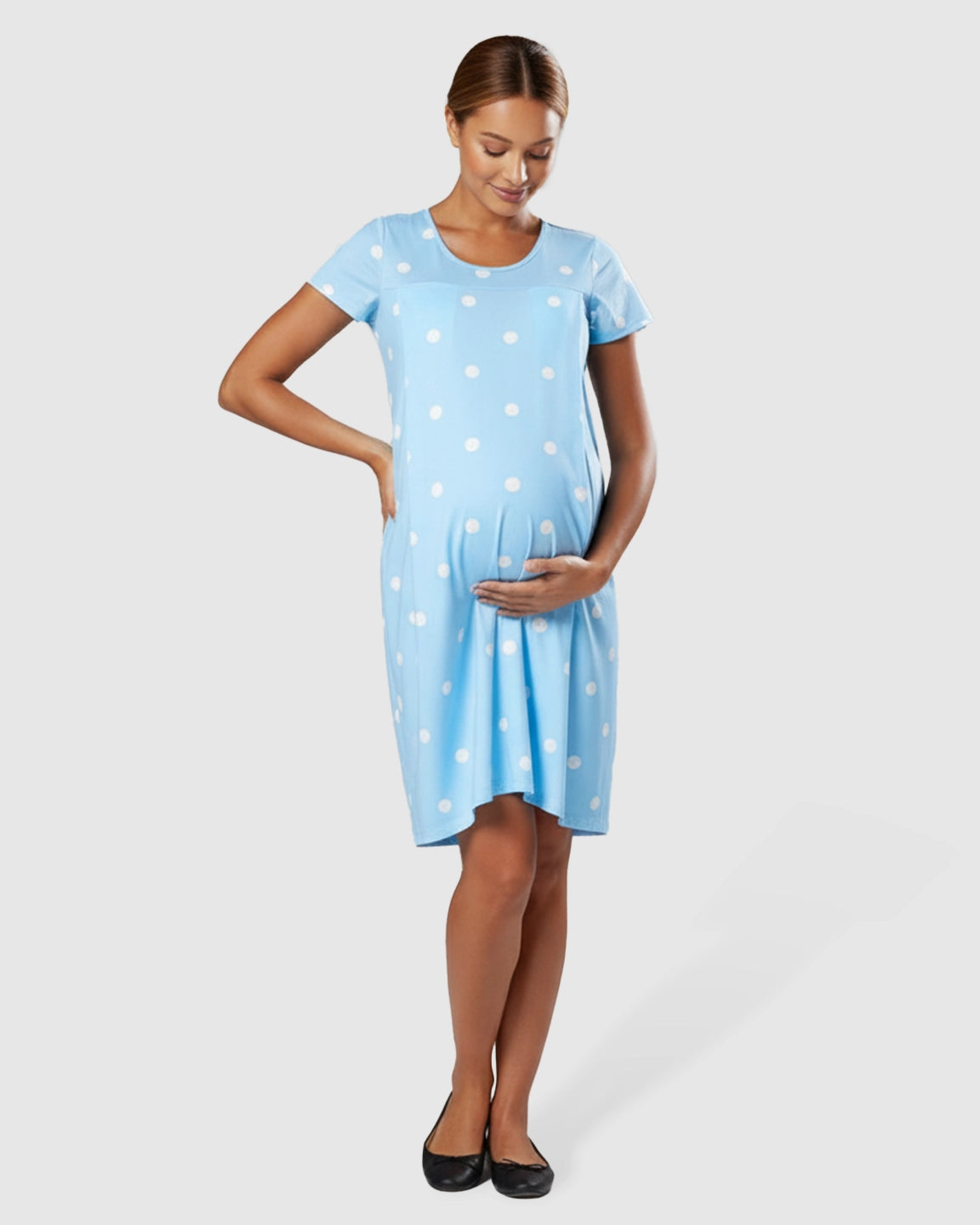 Hidden Nursing Access Polka Dot Maternity Dress