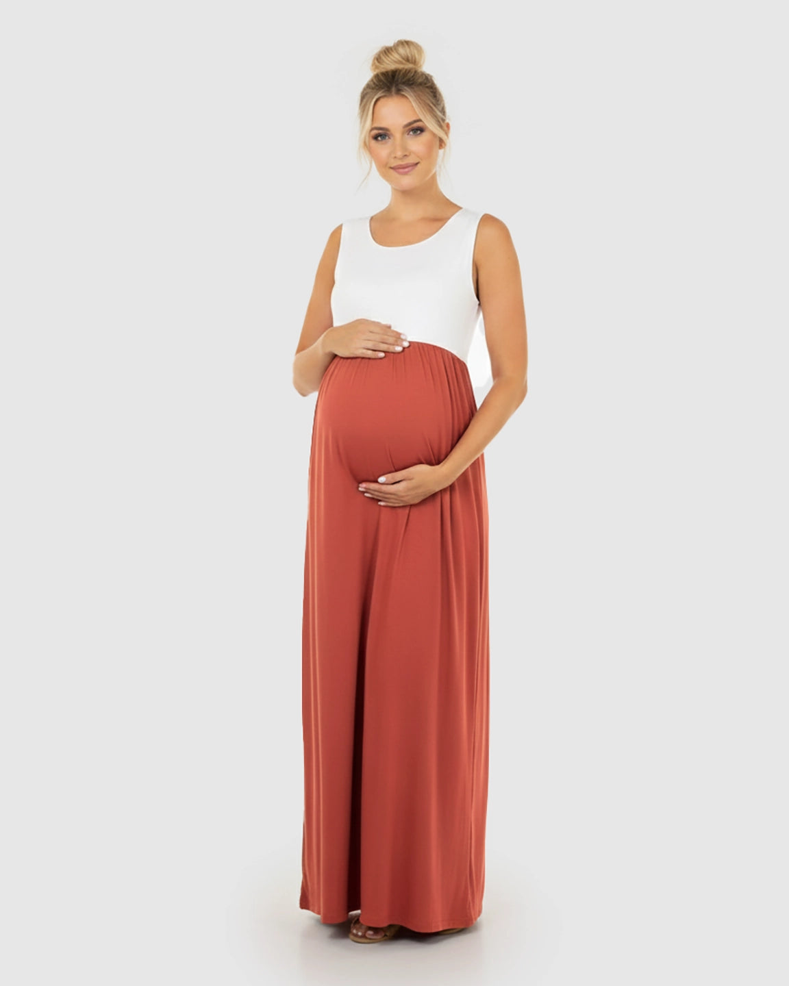 Colorblock High-Waisted Maternity Maxi Dress