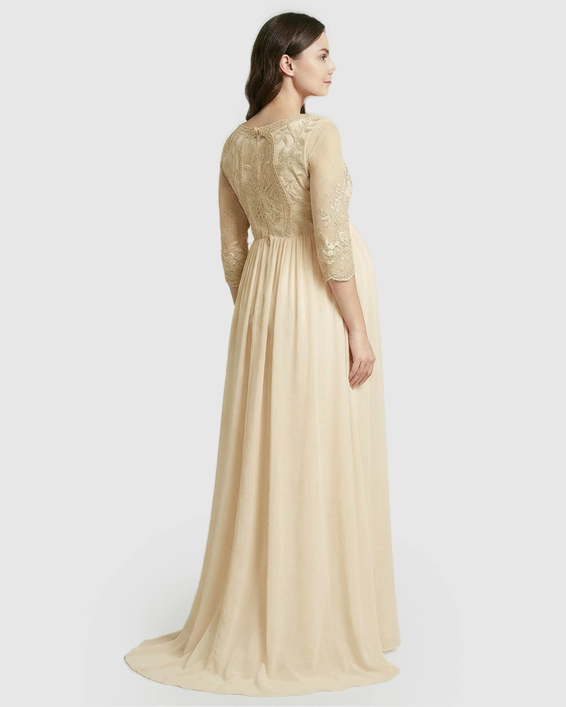 Sheer Lace Bodice Trailing Maternity Photoshoot Dress