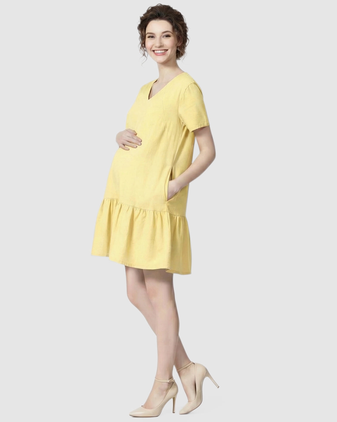 Ruffled Hem A-line Maternity & Nursing Dress