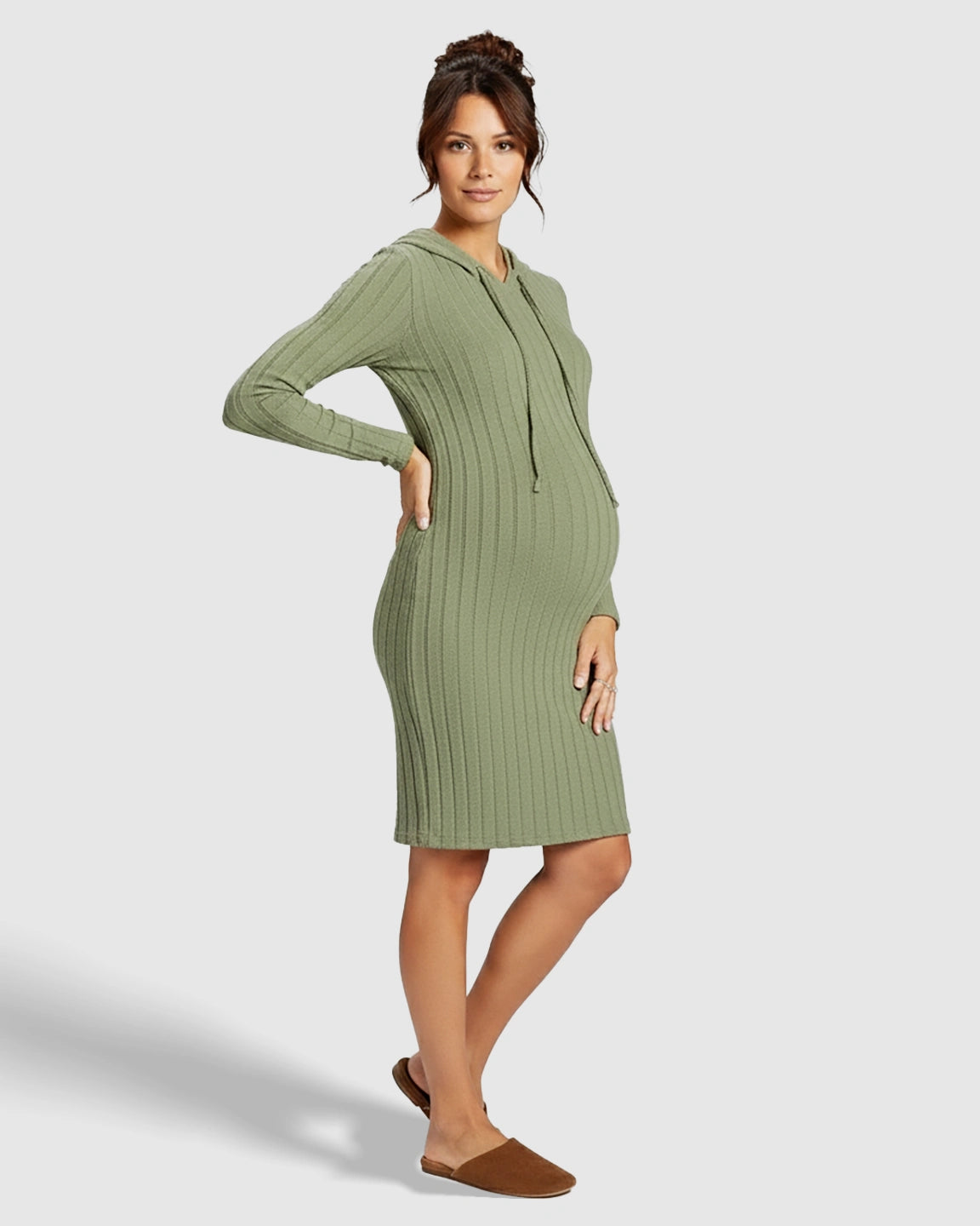 Ribbed Bodycon Hooded Maternity Midi Dress