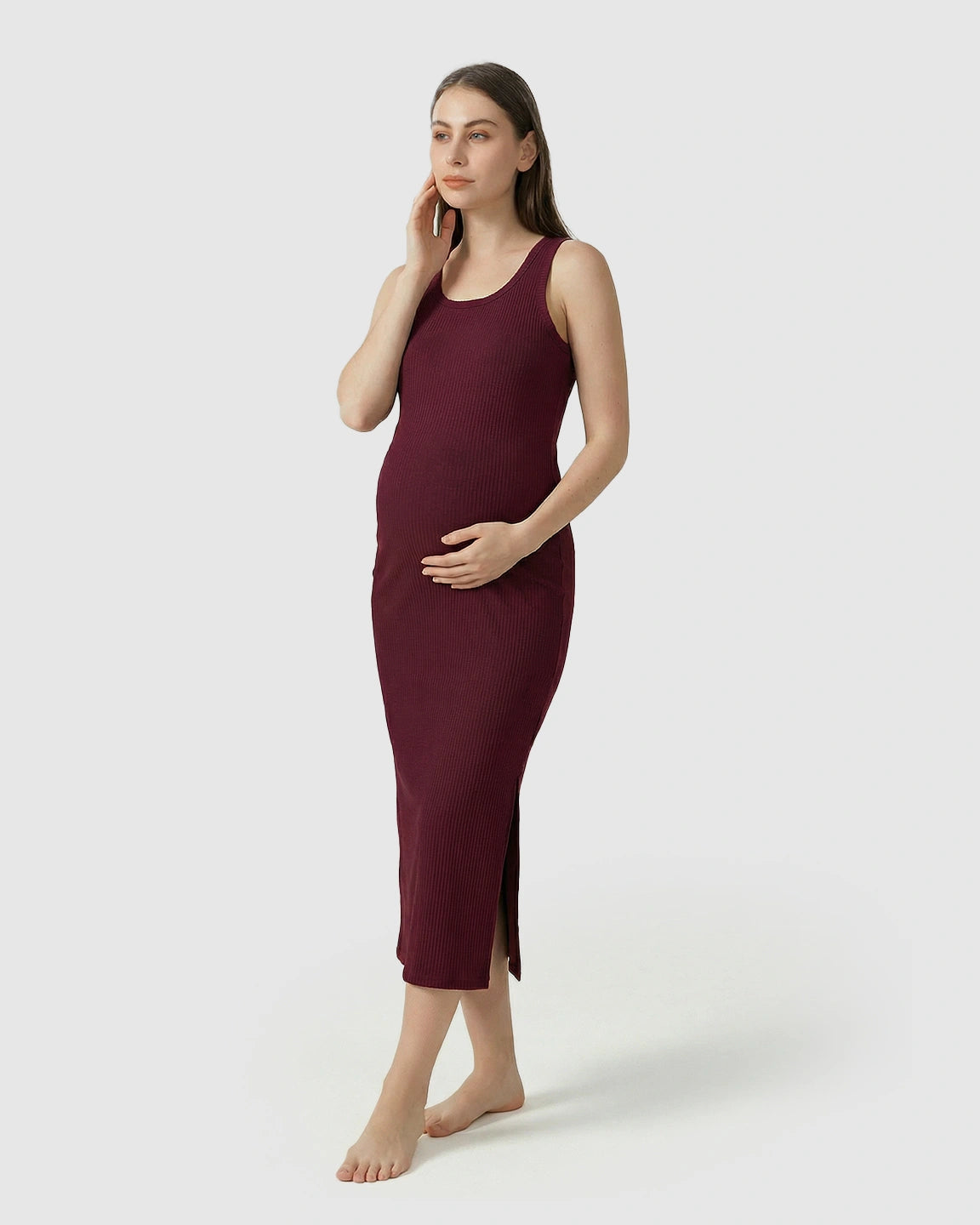 Ribbed Knit Tank Style Maternity Midi Dress