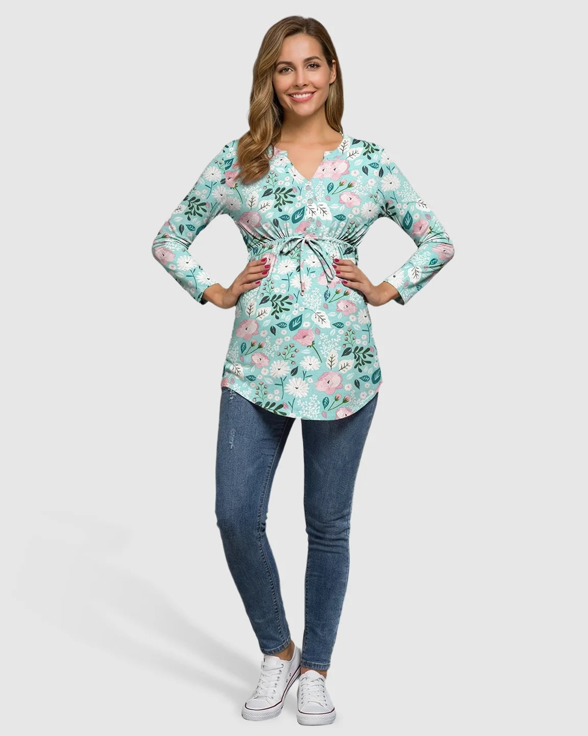 Drawstring Waist Floral Print Maternity Top