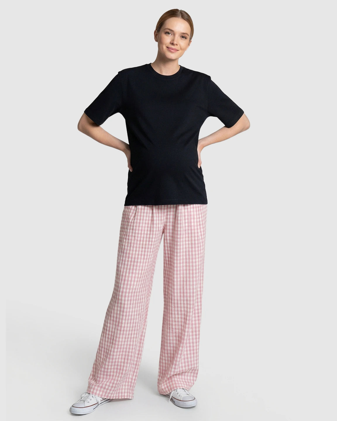 Plaid Print Wide-Leg Maternity Trousers