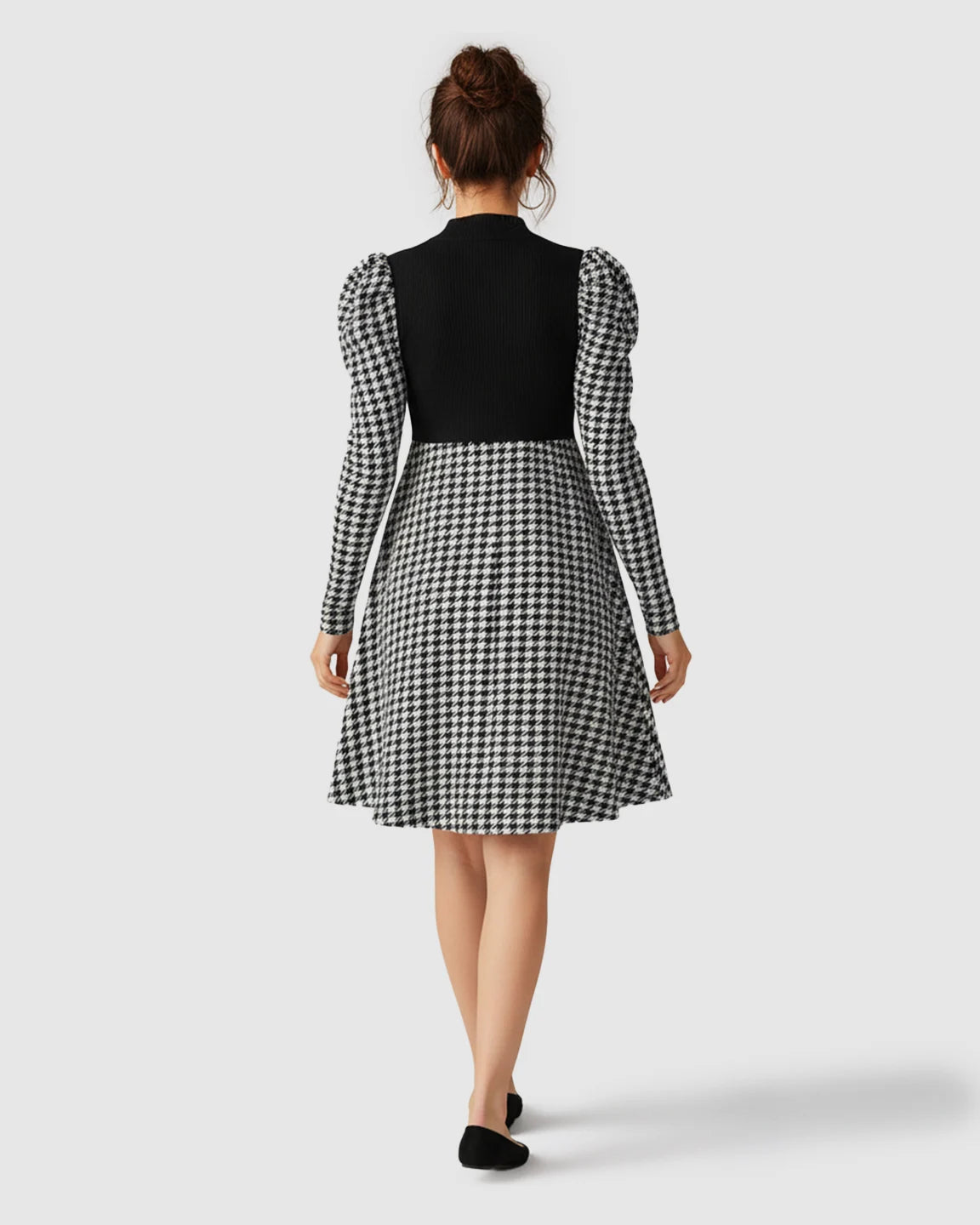 Houndstooth Pattern Elegant Maternity Short Dress