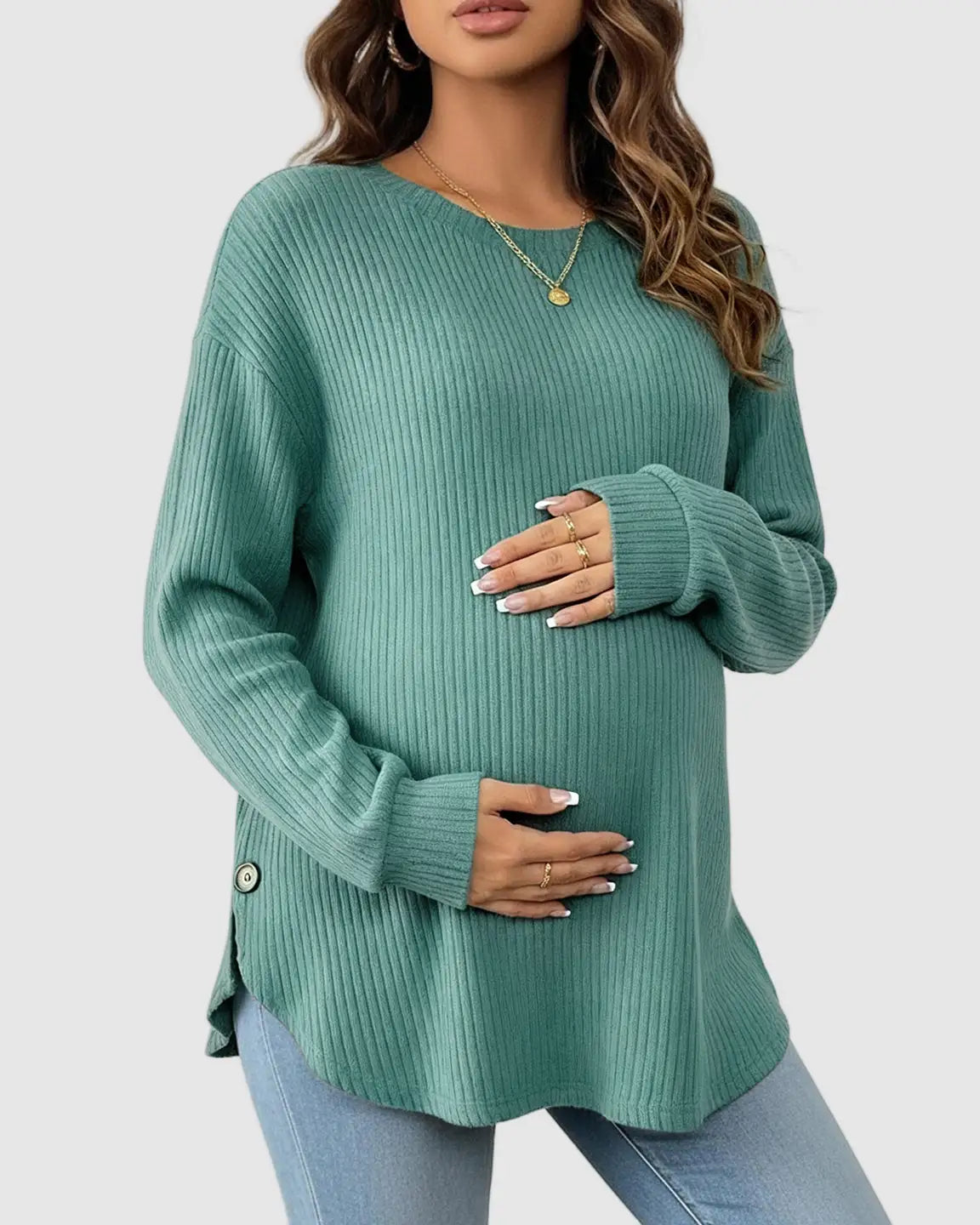 Round Neck Long Sleeve Casual Maternity Sweatshirt