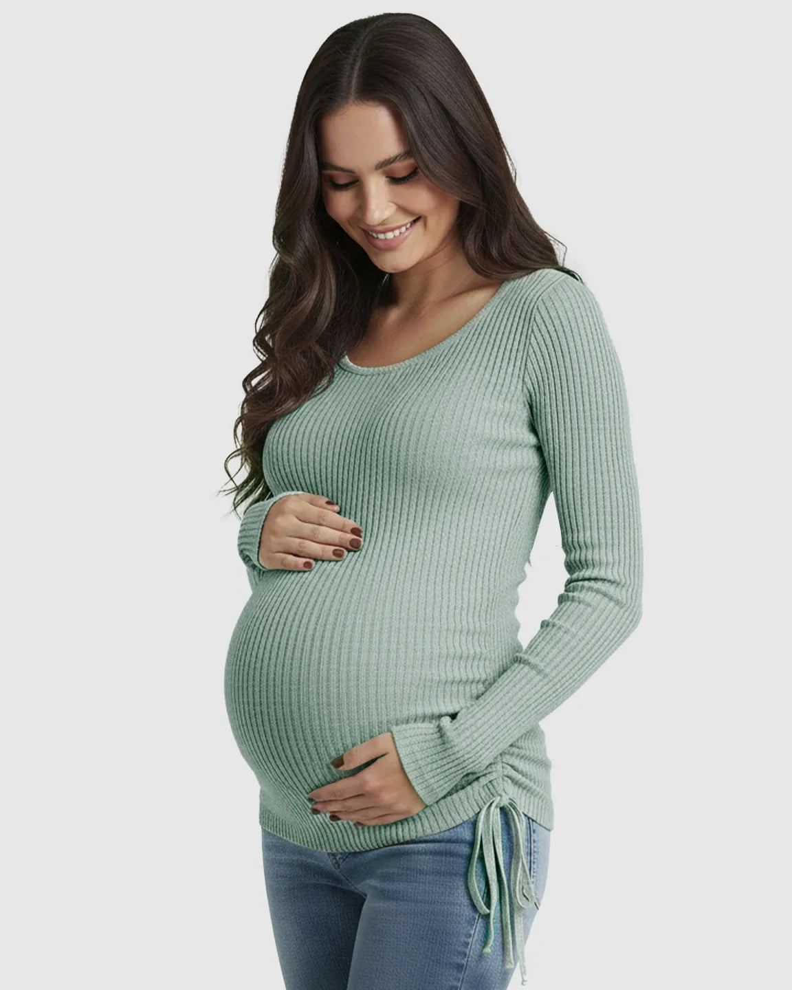 Adjustable Side Drawstrings Ribbed Maternity Top