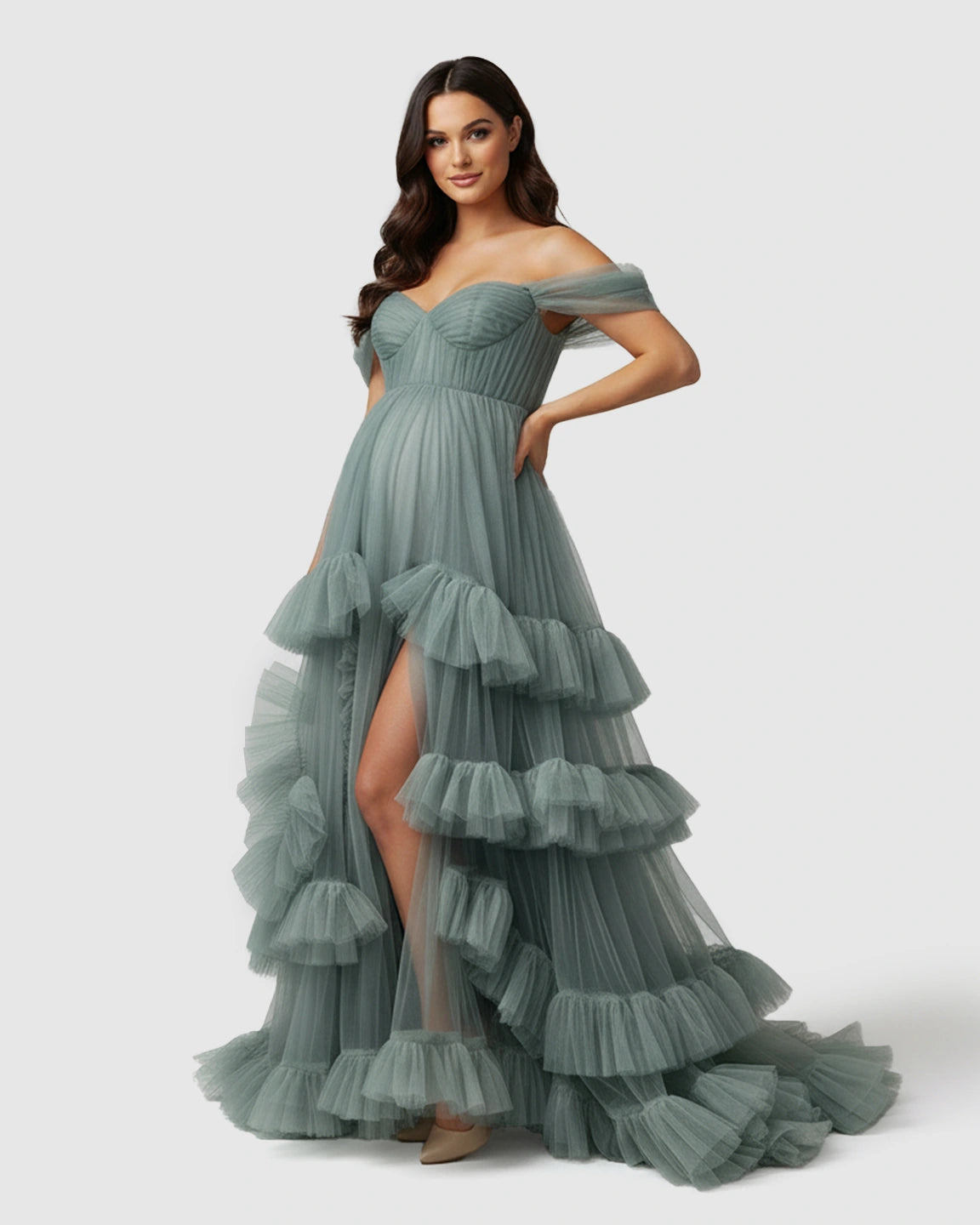 Tiered Ruffle Corset-style Maternity Photoshoot Gown