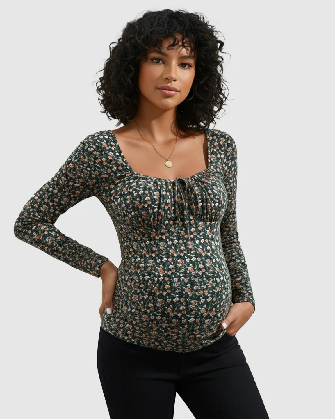 Casual Ruched Tie Front Slim Fit Maternity Top
