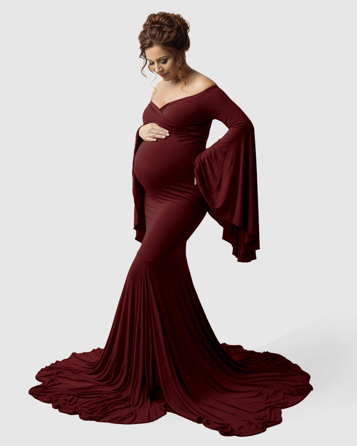 Flared Sleeve Fishtail Train Maternity Photoshoot Dress