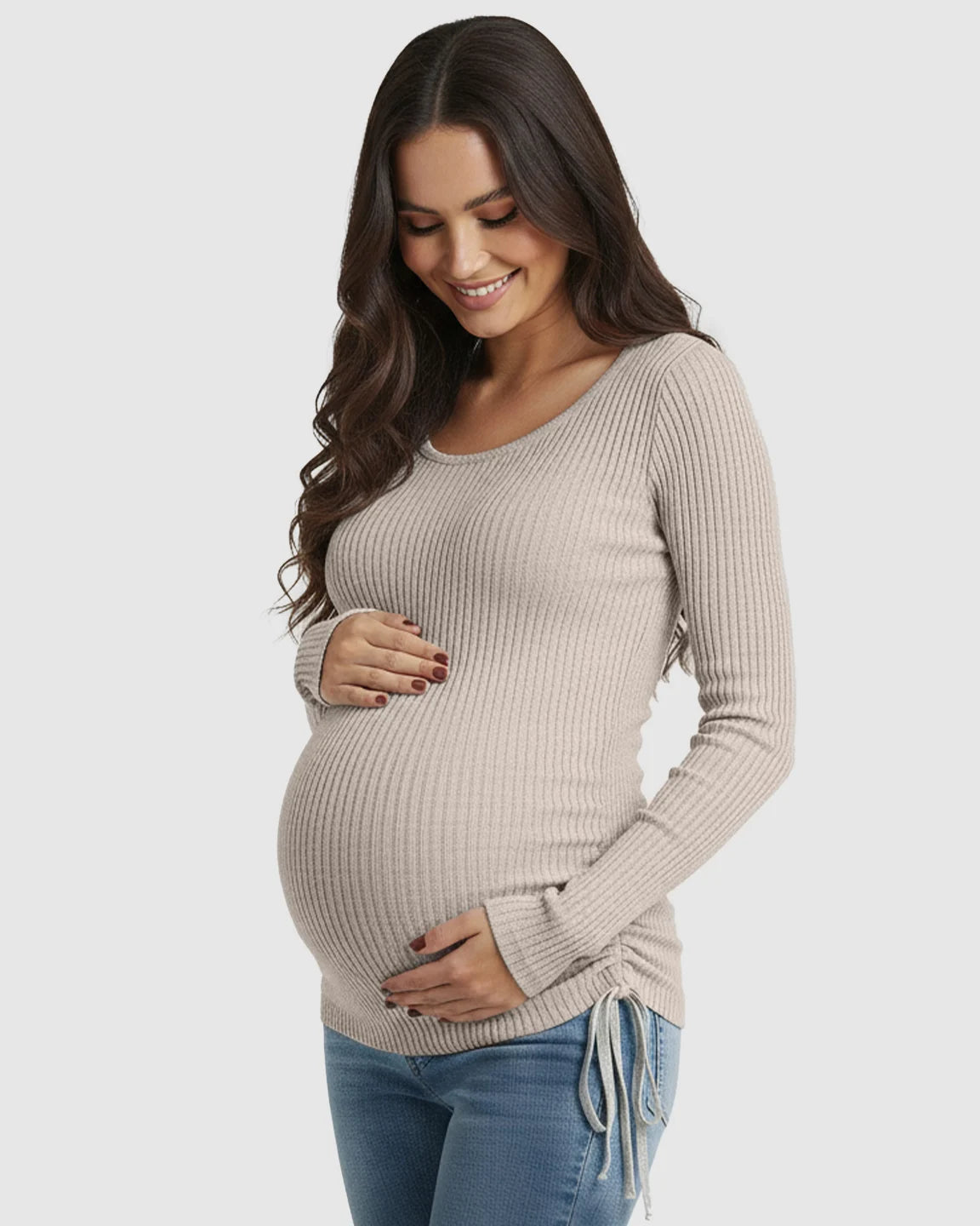 Adjustable Side Drawstrings Ribbed Maternity Top