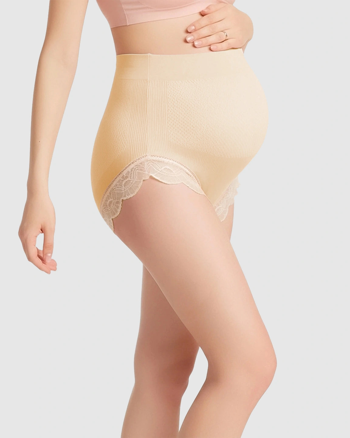 High-Waist Seamless Lace-Trim Maternity Panties