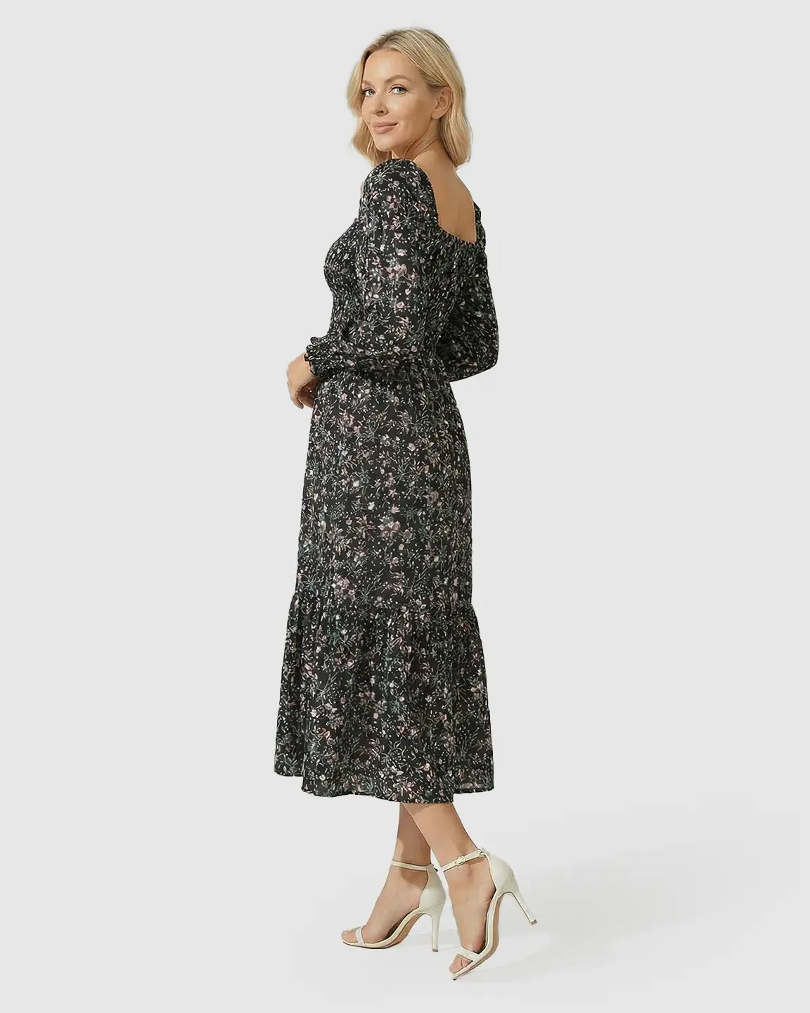 Smocked Floral Maternity Midi Dress