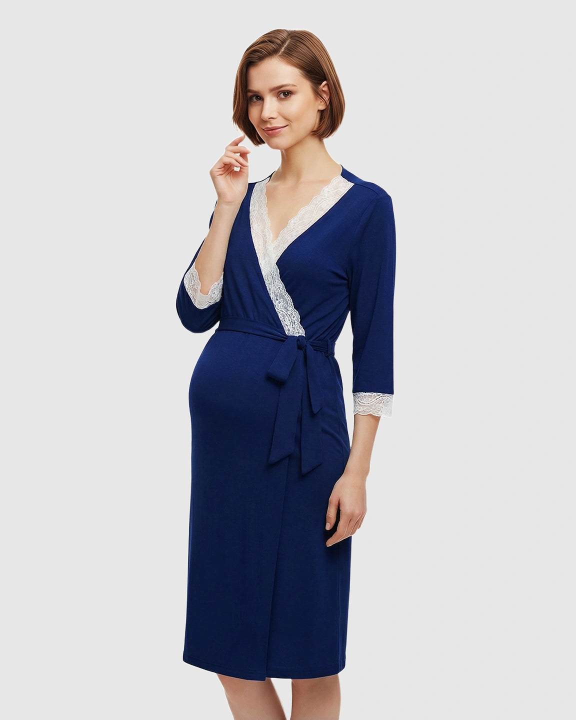 Lace Trim Wrap Maternity Robe
