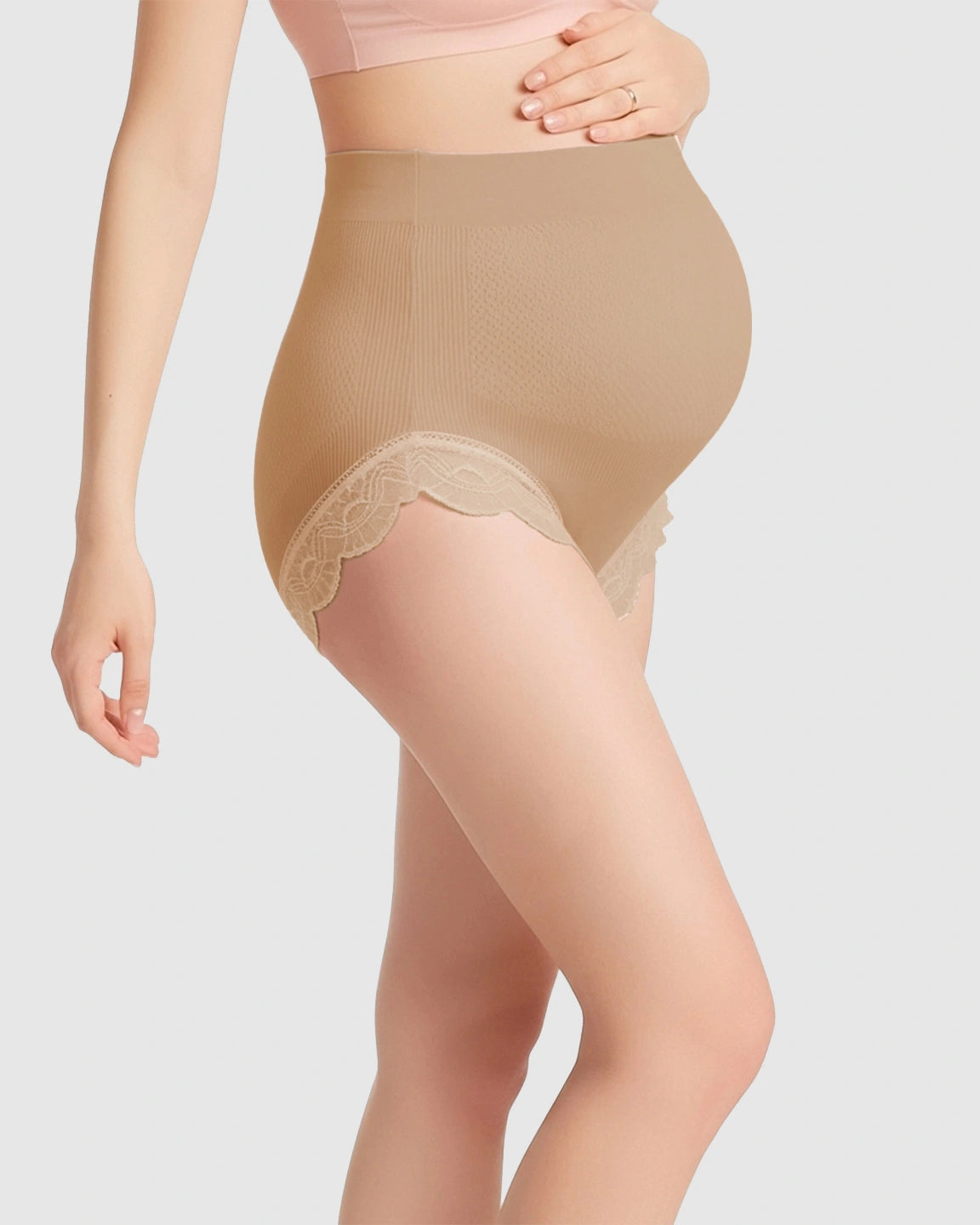 High-Waist Seamless Lace-Trim Maternity Panties