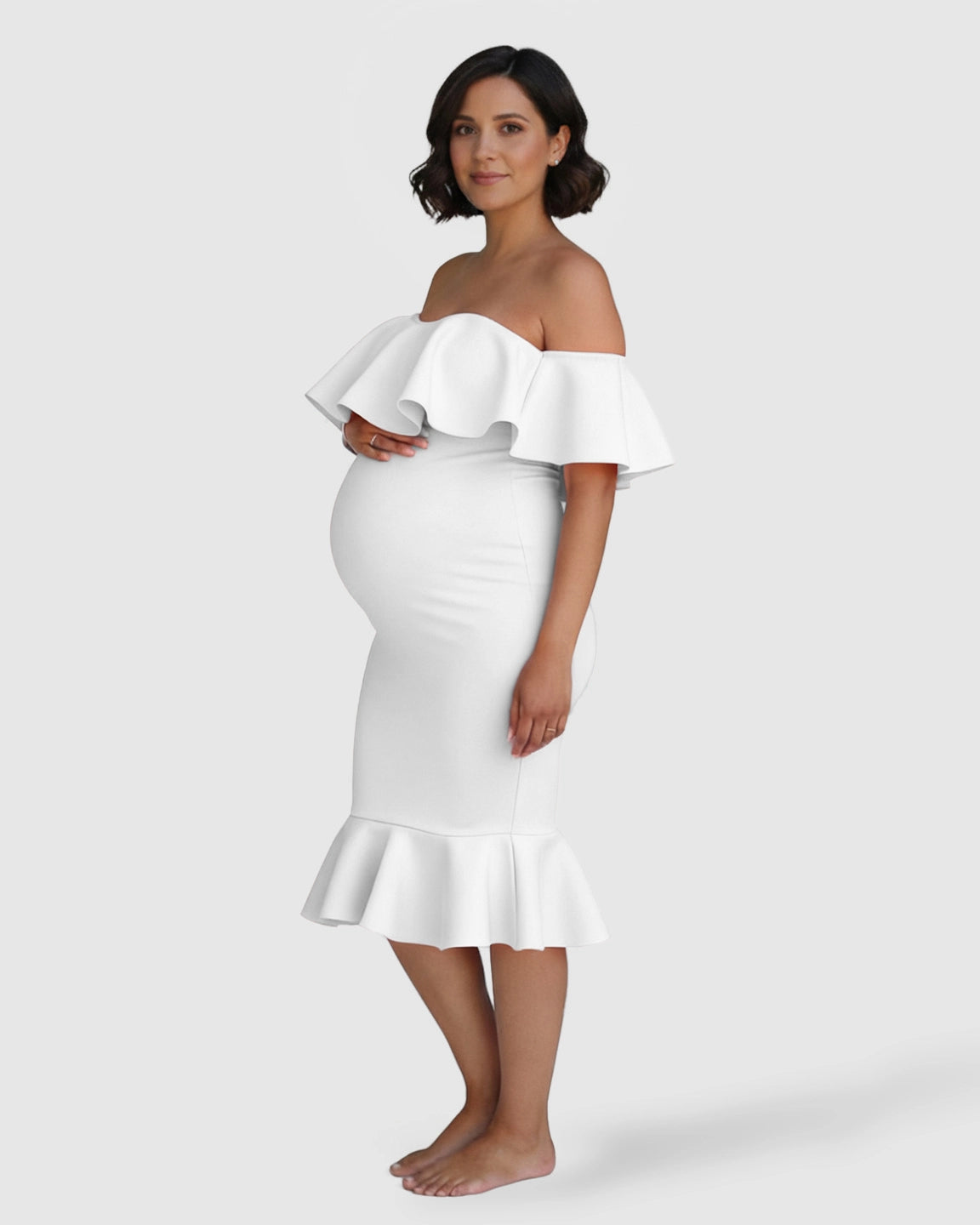 Ruffled Off-Shoulder Mermaid Hem Maternity Photography Gown