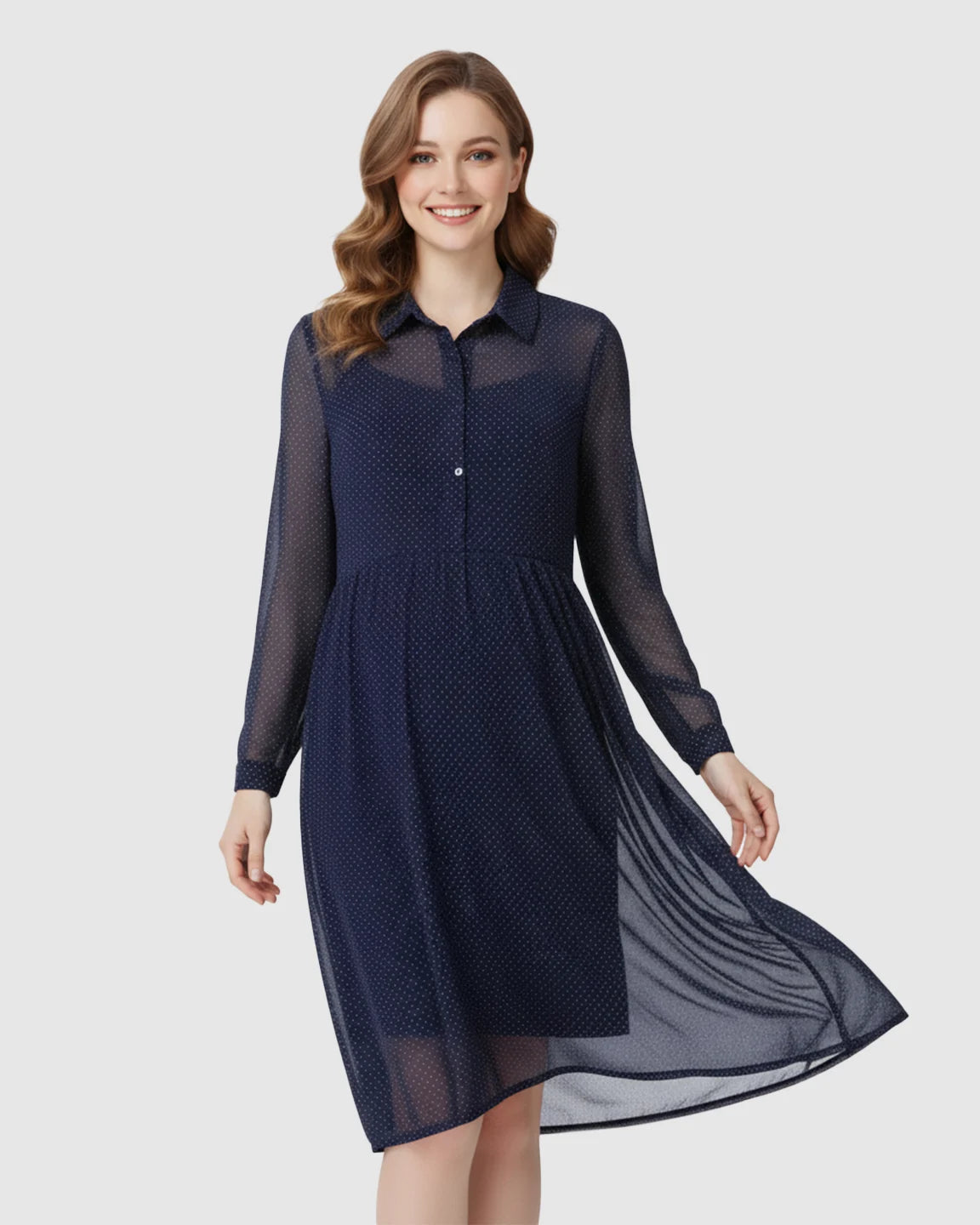 Button-Front Chiffon Flowing Maternity Dress