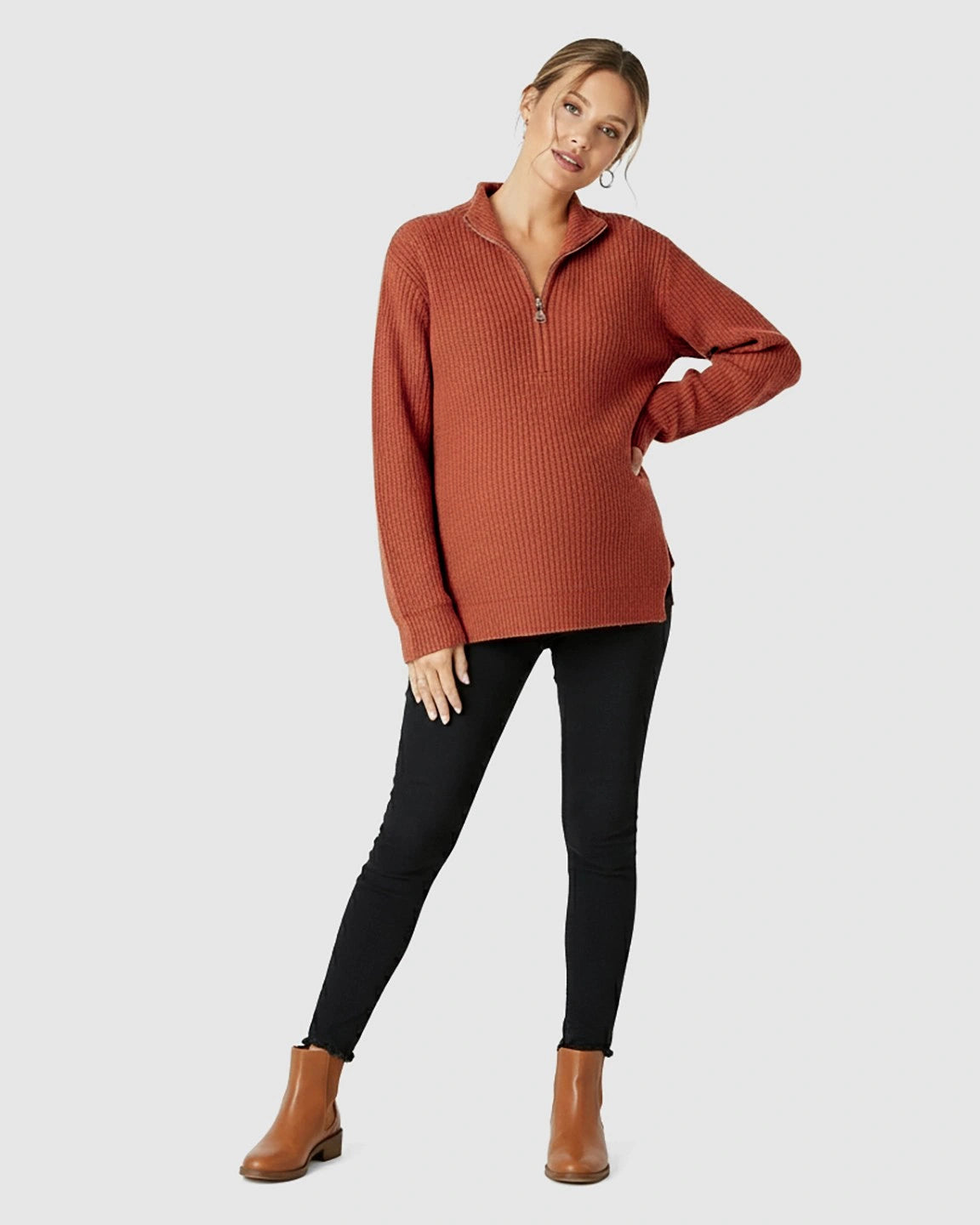 Ribbed Knit Half-Zip Maternity Sweater