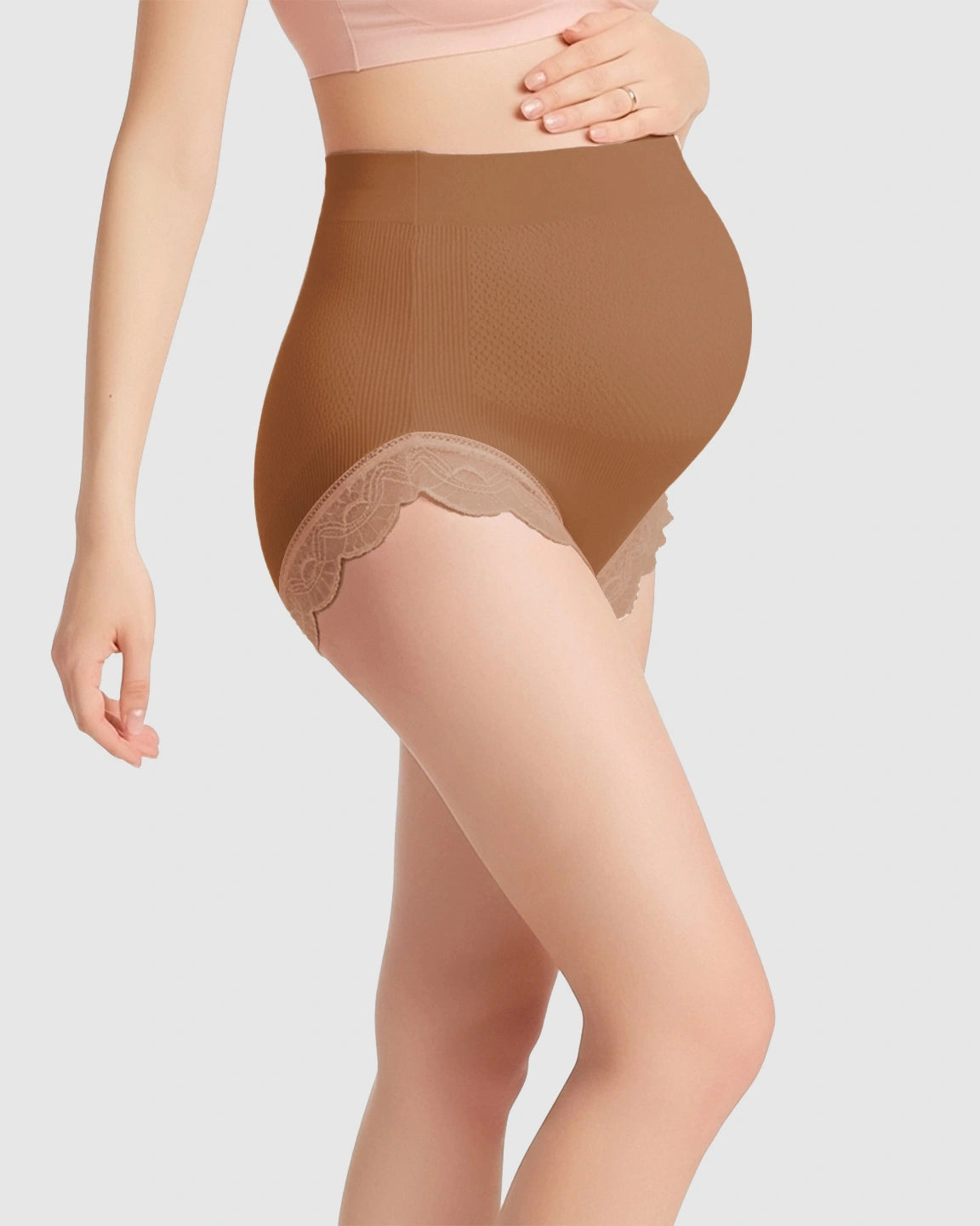 High-Waist Seamless Lace-Trim Maternity Panties