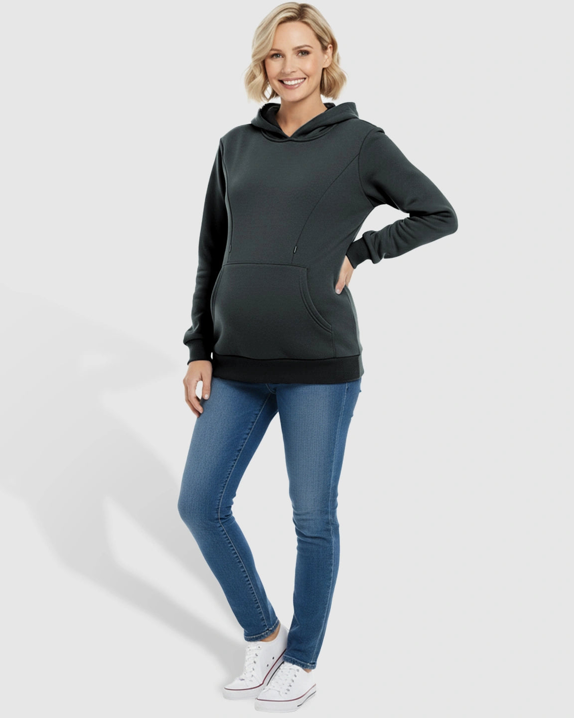 Long-sleeve Kangaroo Pocket Maternity Hoodie