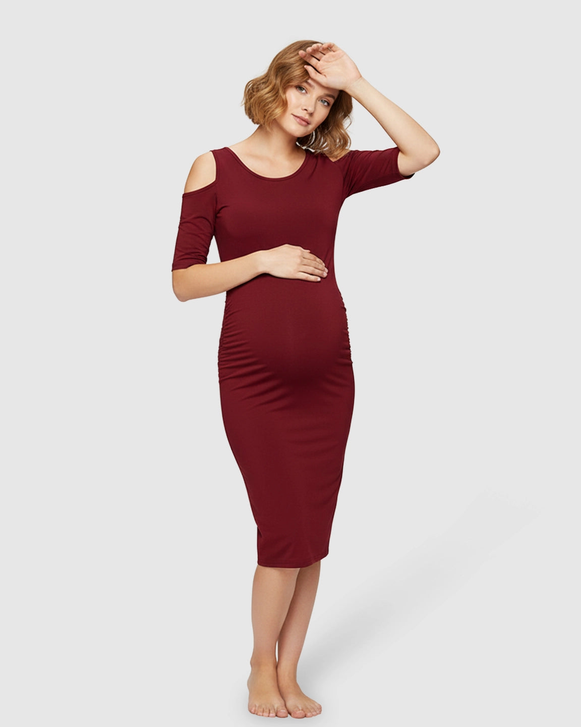 Cold Shoulder Ruched Bodycon Maternity Dress
