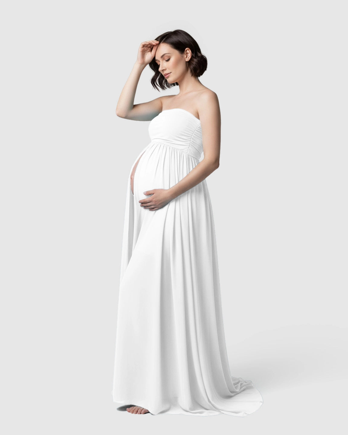 Strapless Ruched Front Slit Maternity Photoshoot Dress