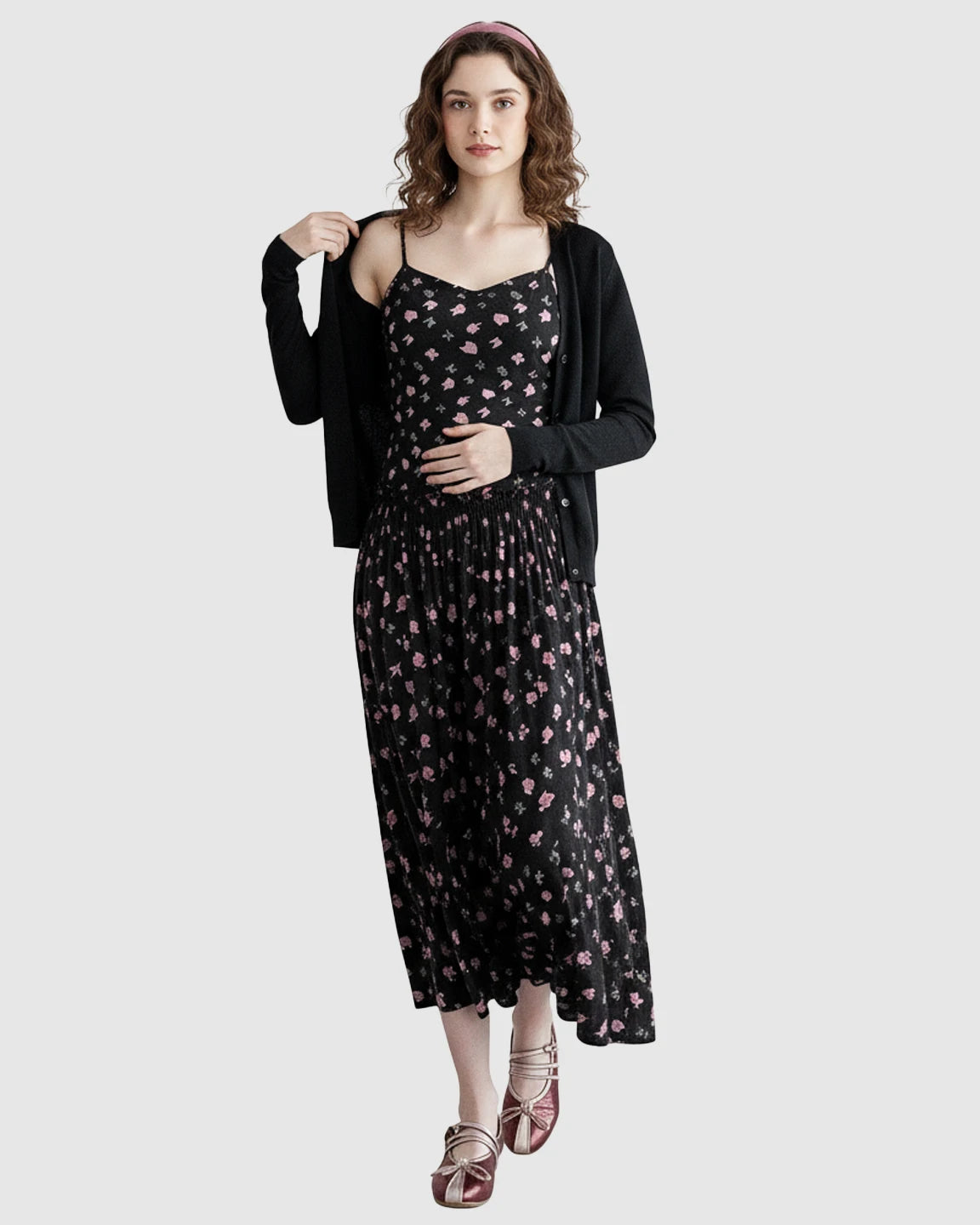 Floral Print Cami Flared Maternity Maxi Dress