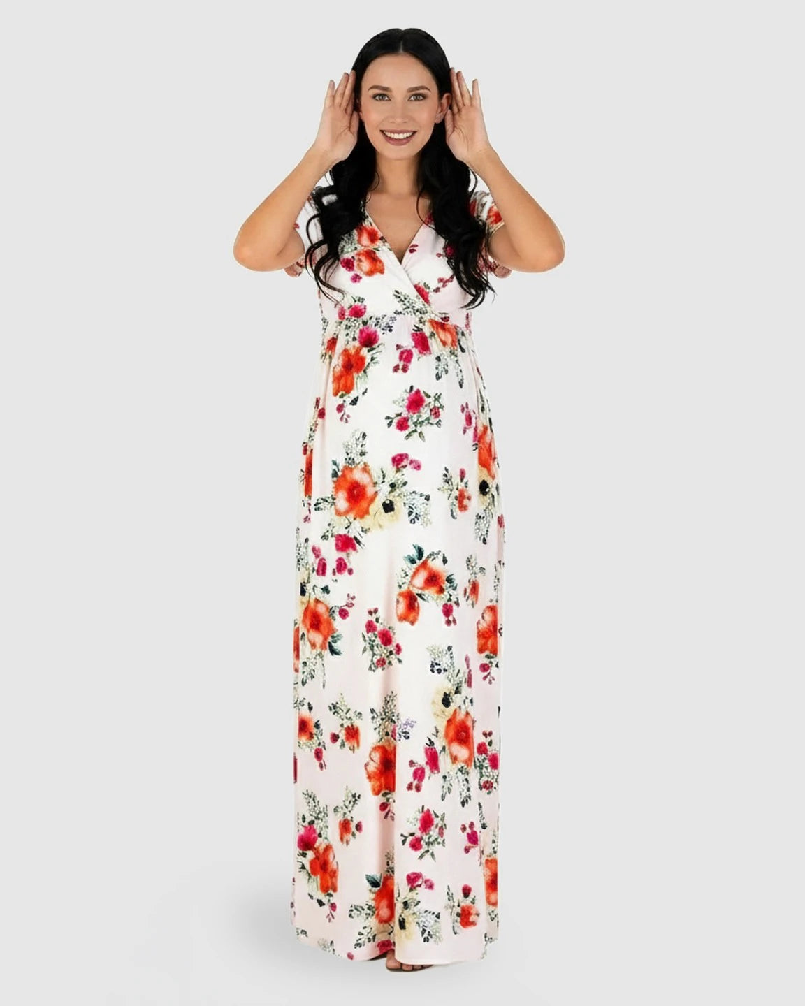 Floral V-Neck Short Sleeve Maternity Maxi Dress