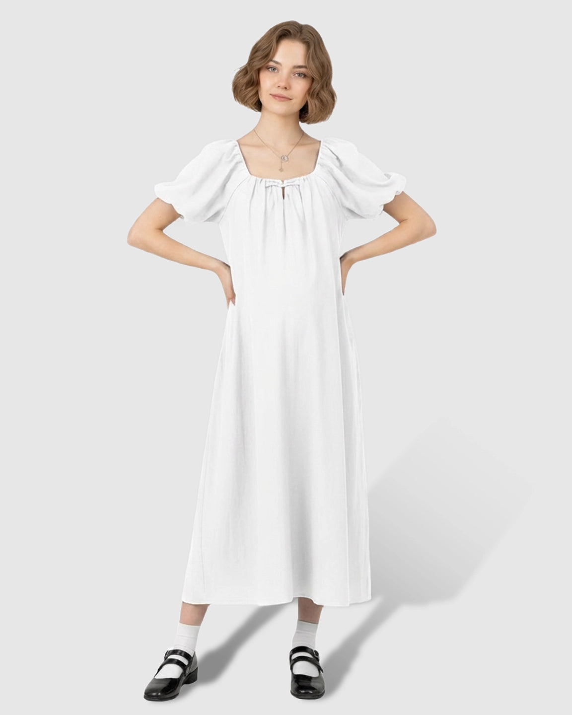 Short Puff Sleeve Casual Maternity Maxi Dress