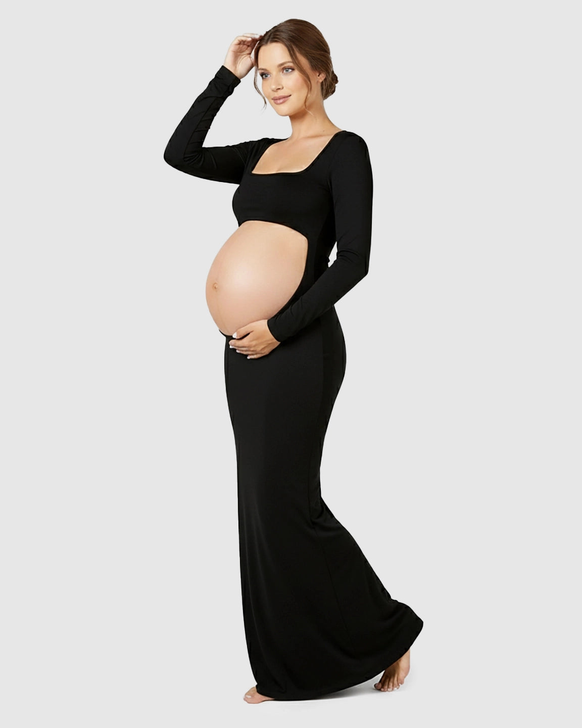 Belly-Cutout Bodycon Long Sleeve Maternity Maxi Dress