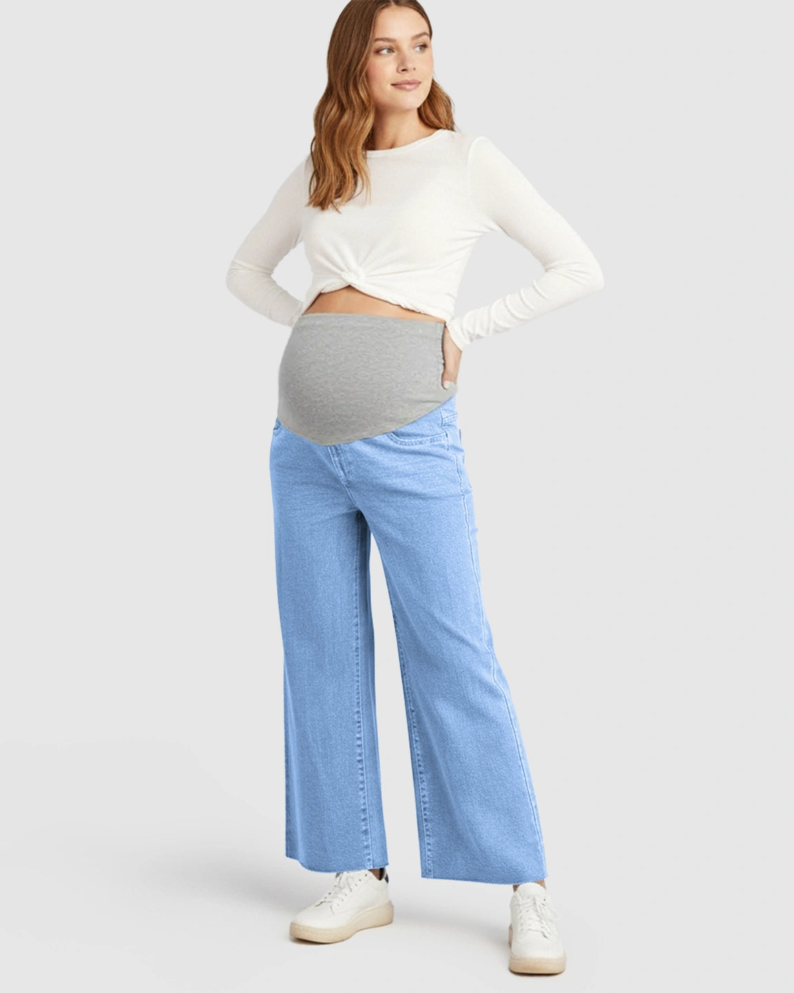 Raw Hem Loose Straight-Leg Maternity Jeans with Tummy Support