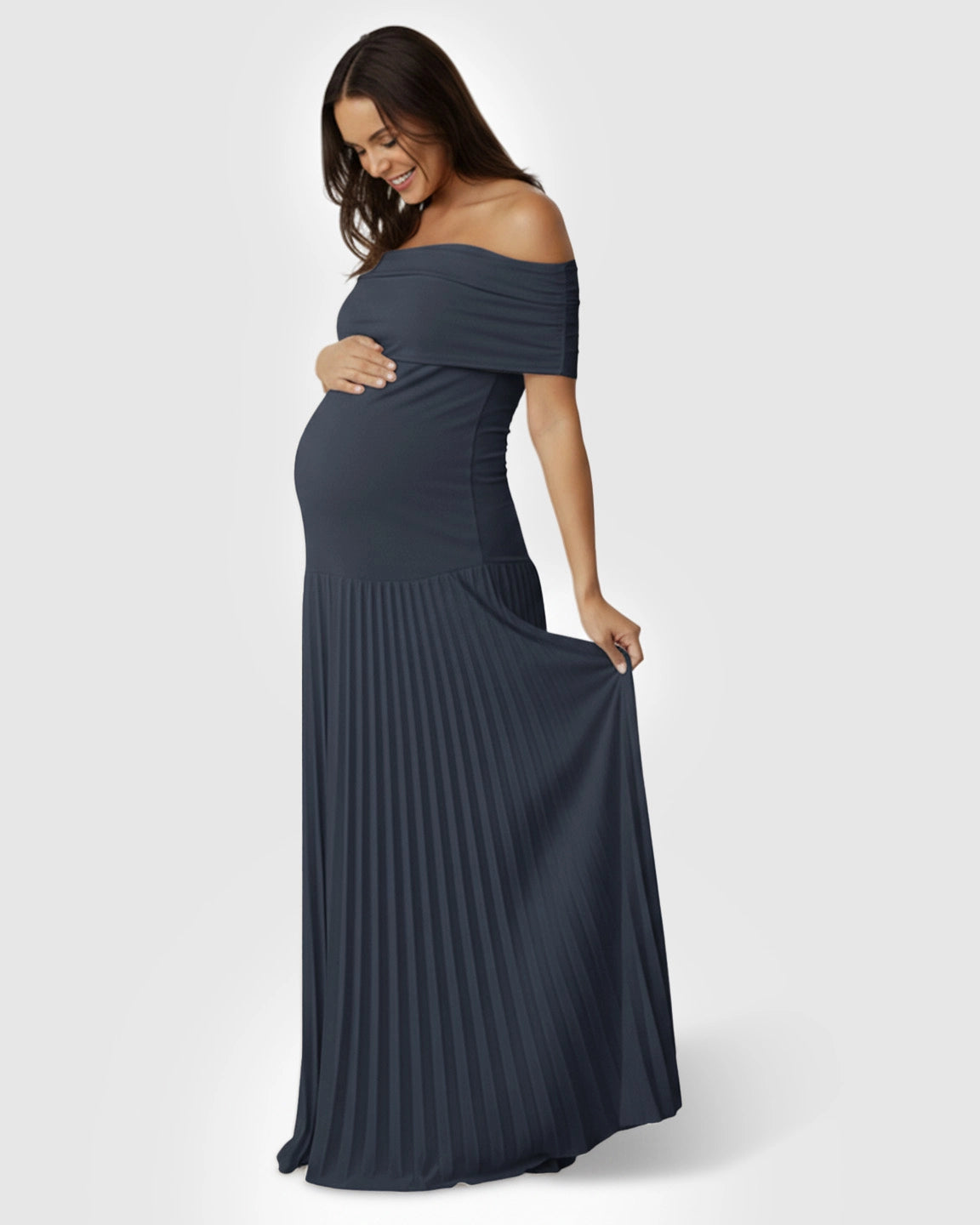 Curve-Hugging Pleated Maternity Maxi Dress