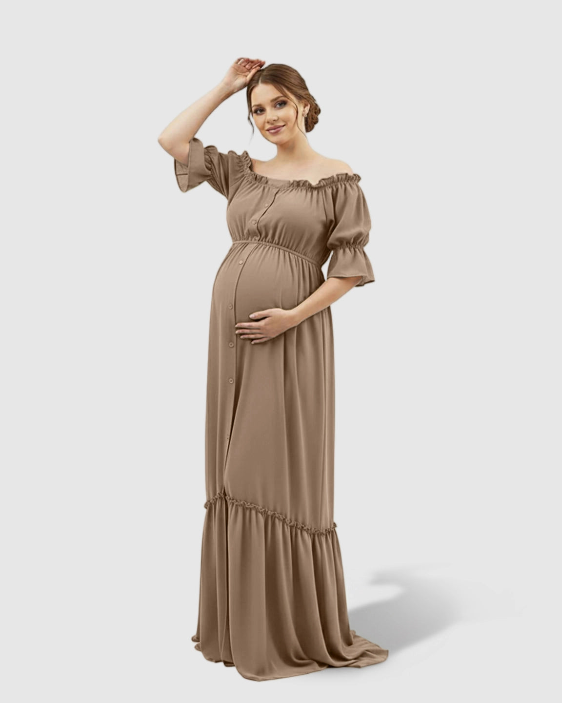 Elegant Off-Shoulder Flared Maternity Long Dress