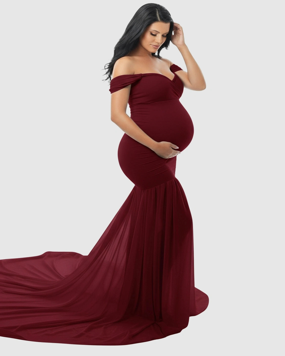 Flowy Off-Shoulder Maternity Photoshoot Gown