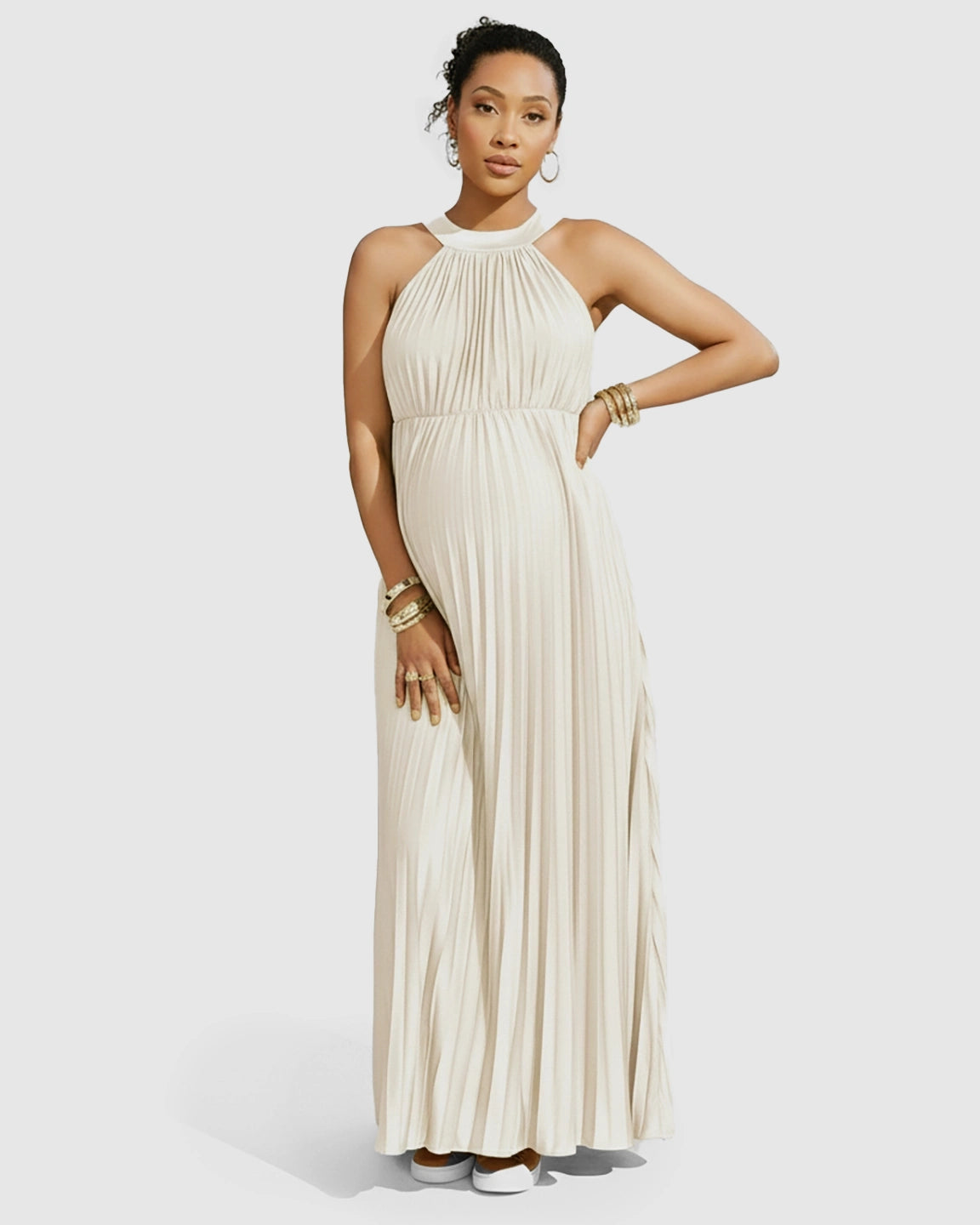 Elegant Faux Silk Floor Length Maternity Maxi Dress