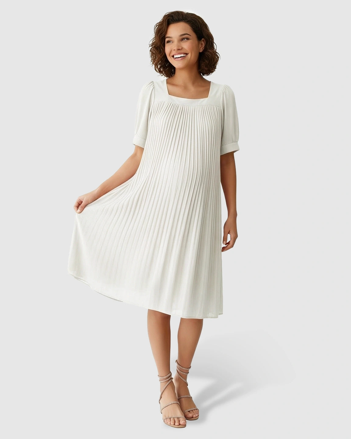 Pleated Flowy-Style Maternity Short Dress