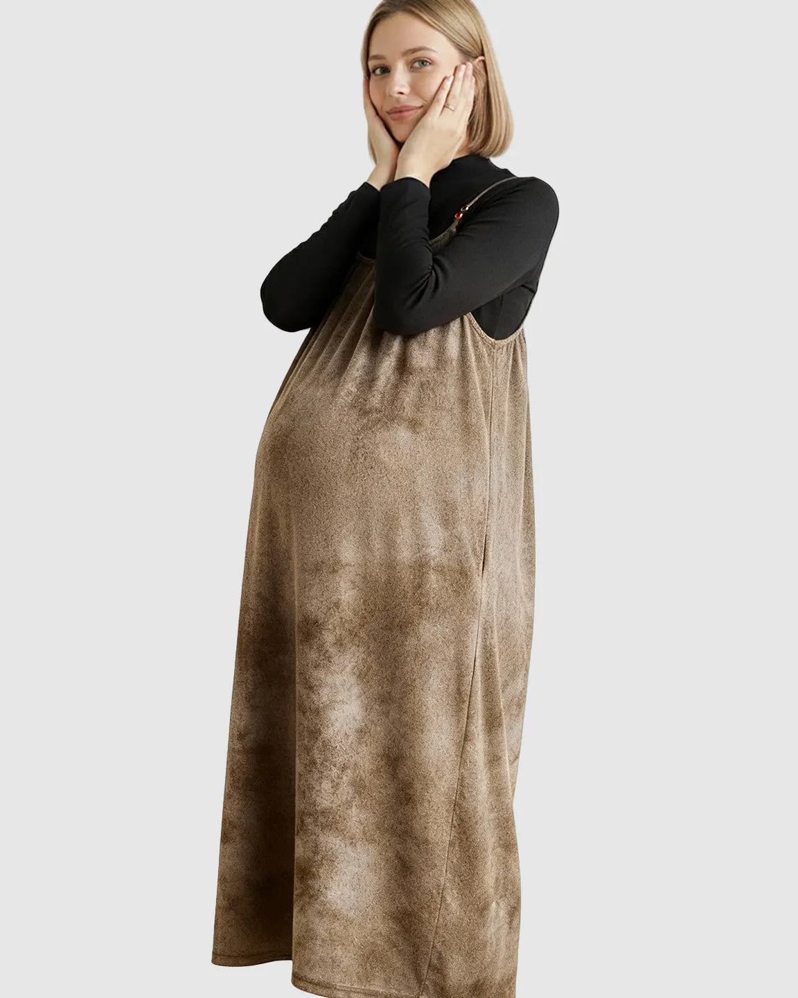 Adjustable Strap Vintage-Style Maternity Suspender Midi Dress