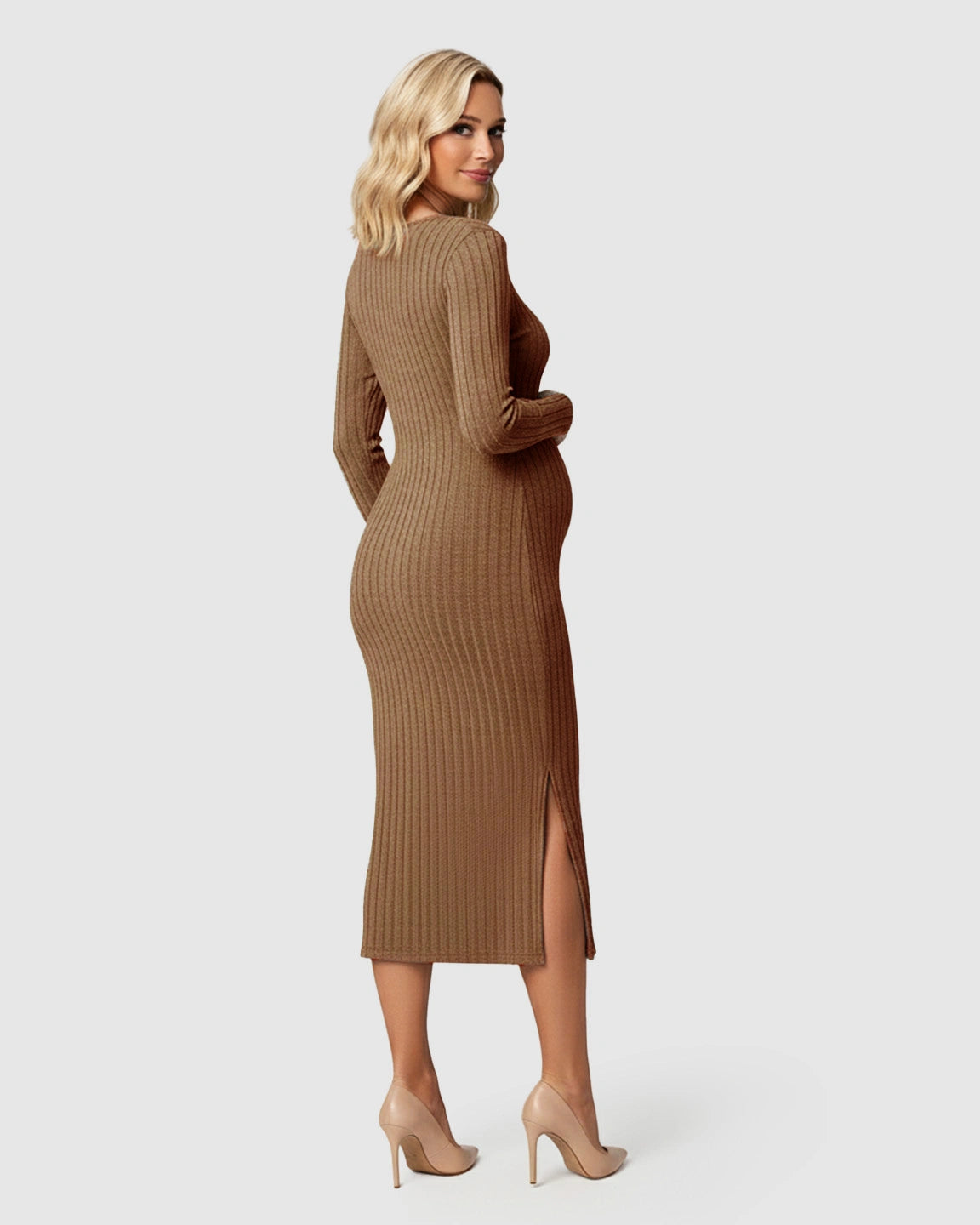 Ribbed Knit Casual Maternity Midi Dress