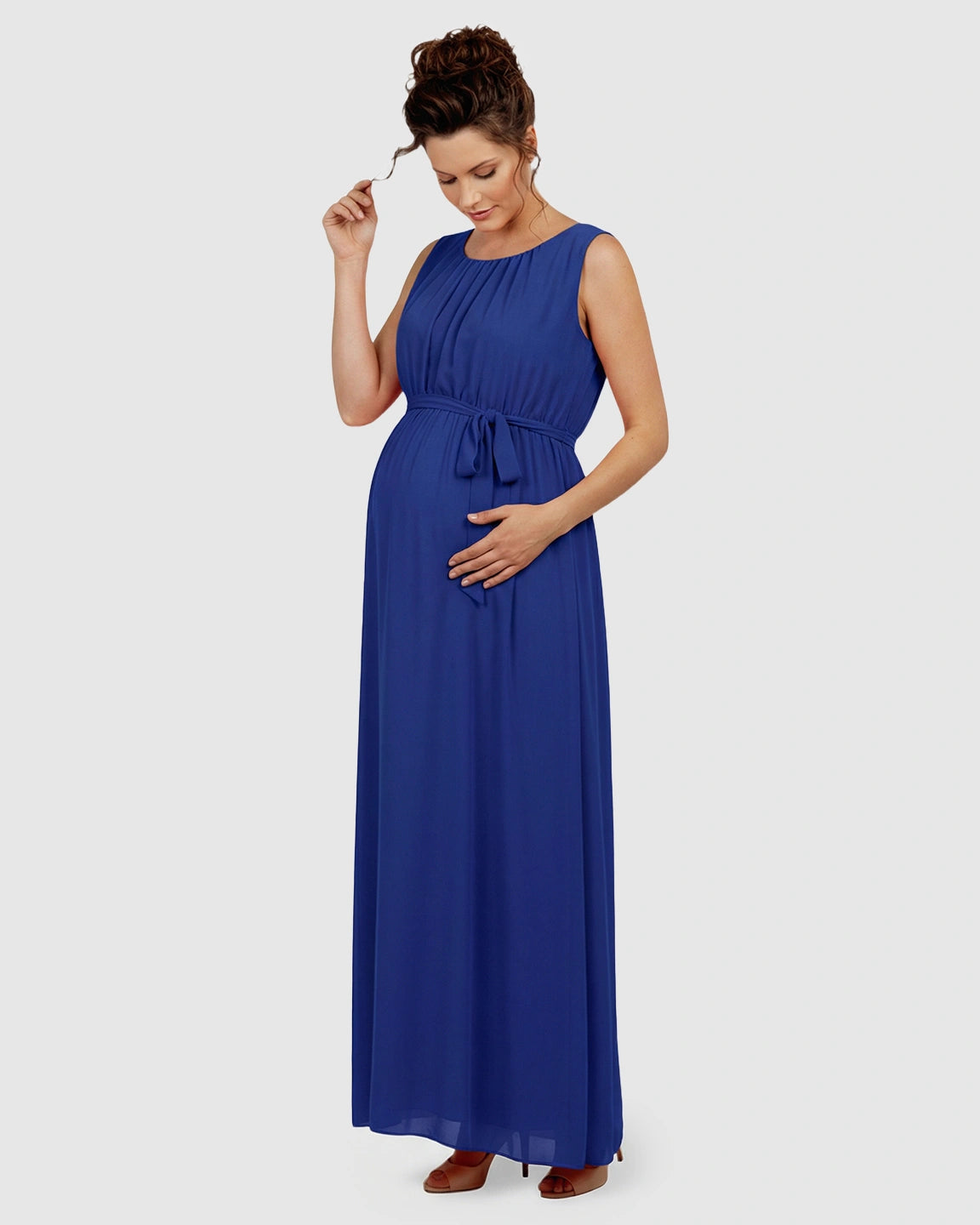 Gathered Bodice Elegant Maternity Maxi Dress