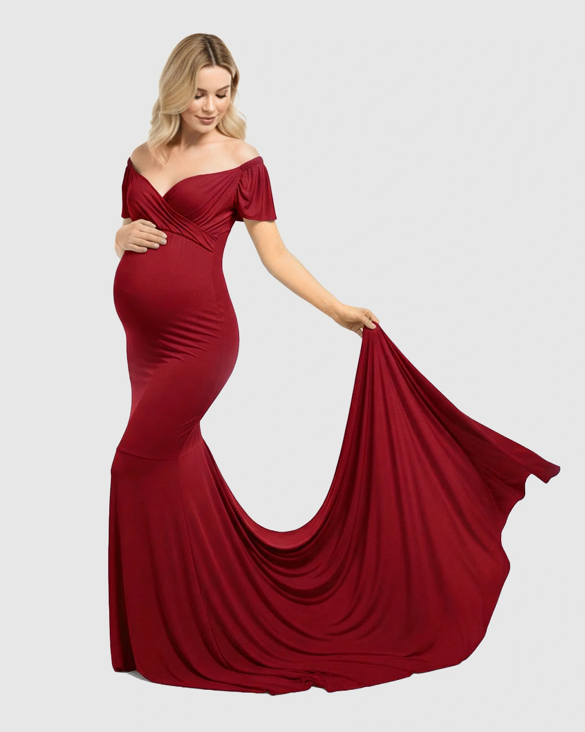 Off-Shoulder Fitted Mermaid Style Maternity Photoshoot Gown