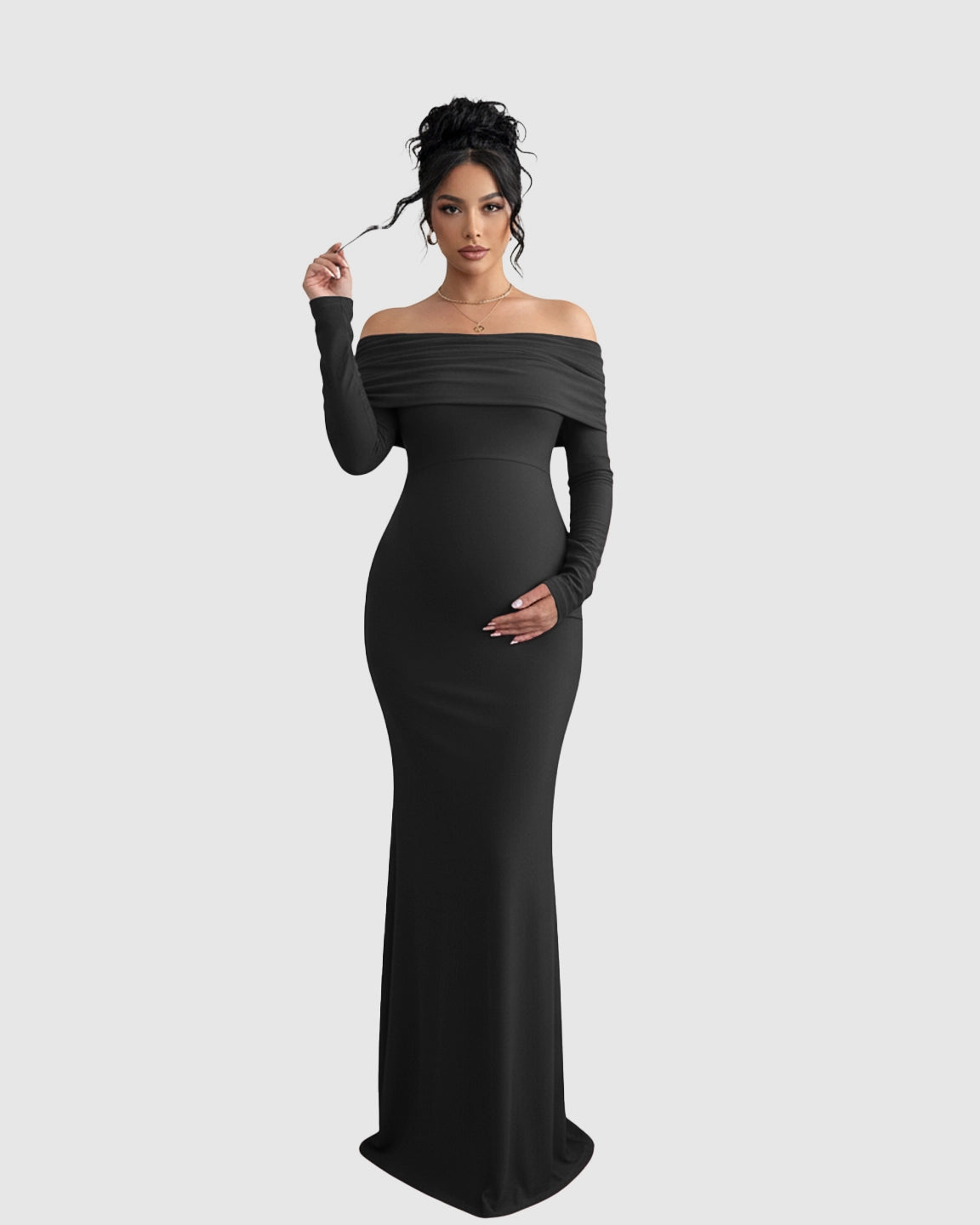 Off-Shoulder Cross-Back Maternity Evening Gown