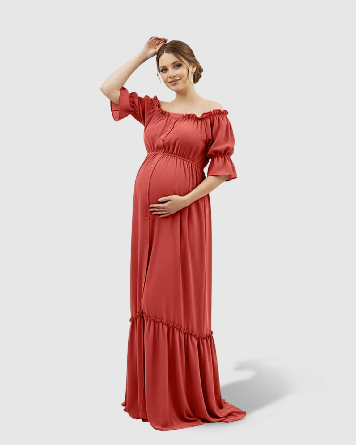 Elegant Off-Shoulder Flared Maternity Long Dress