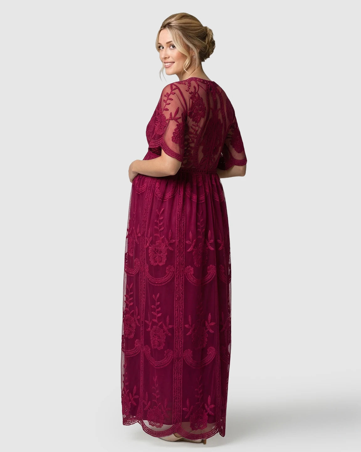 Sheer-Lace Romantic Maternity Maxi Dress