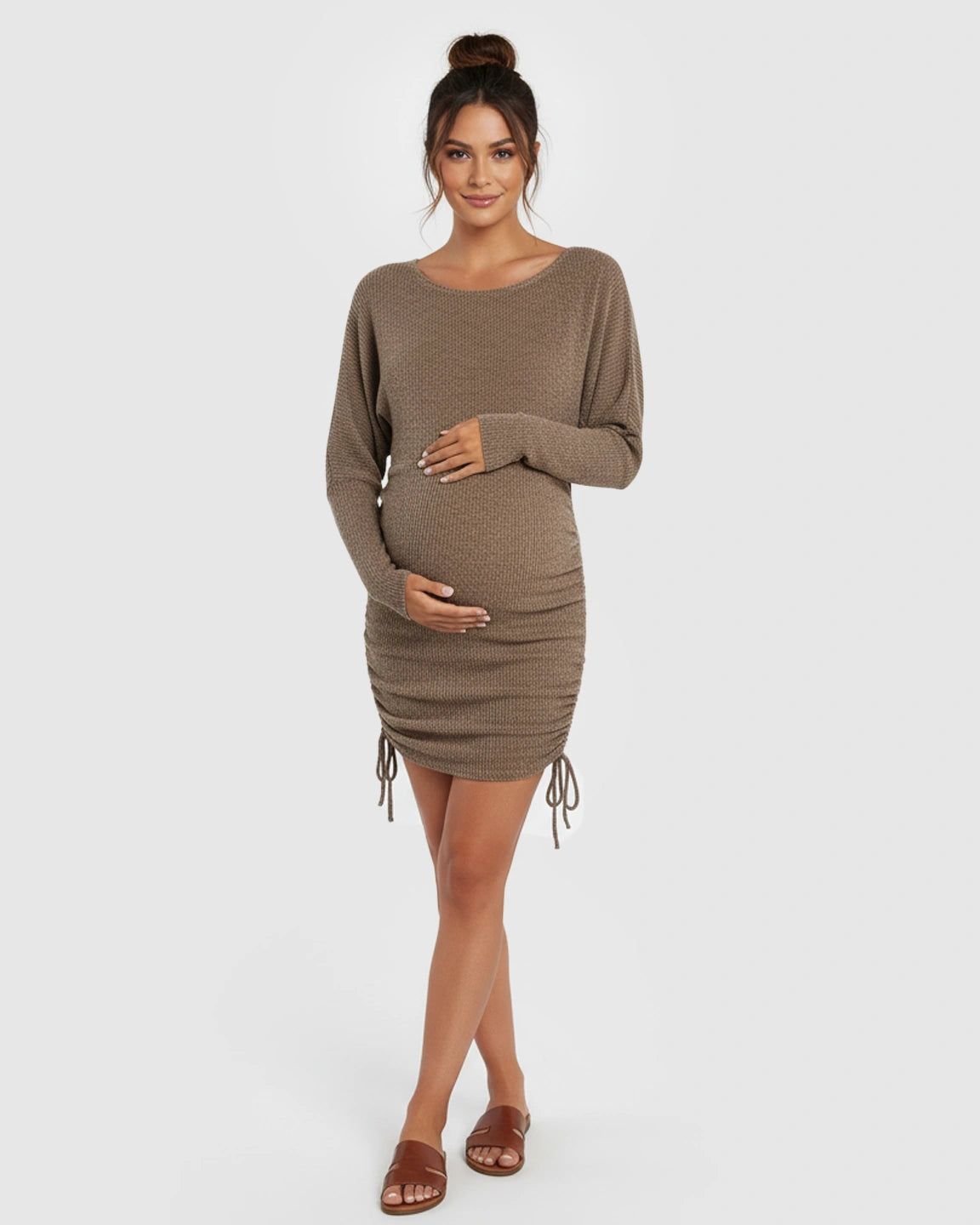 Drawstring Knit Short Bodycon Maternity Dress