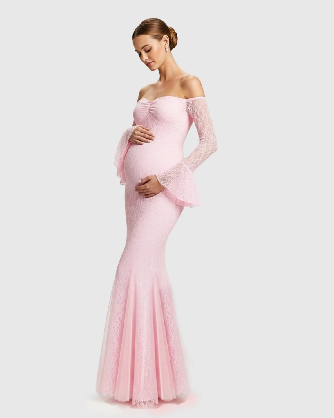 Off-Shoulder Lace Mermaid Maternity Maxi Dress