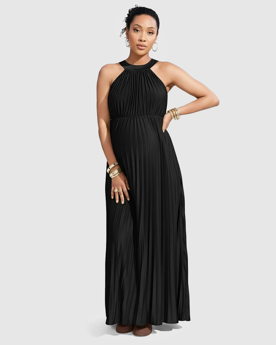 Elegant Faux Silk Floor Length Maternity Maxi Dress