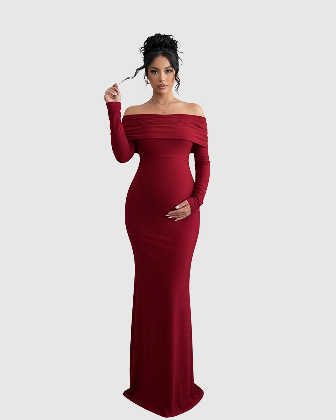 Off-Shoulder Cross-Back Maternity Evening Gown